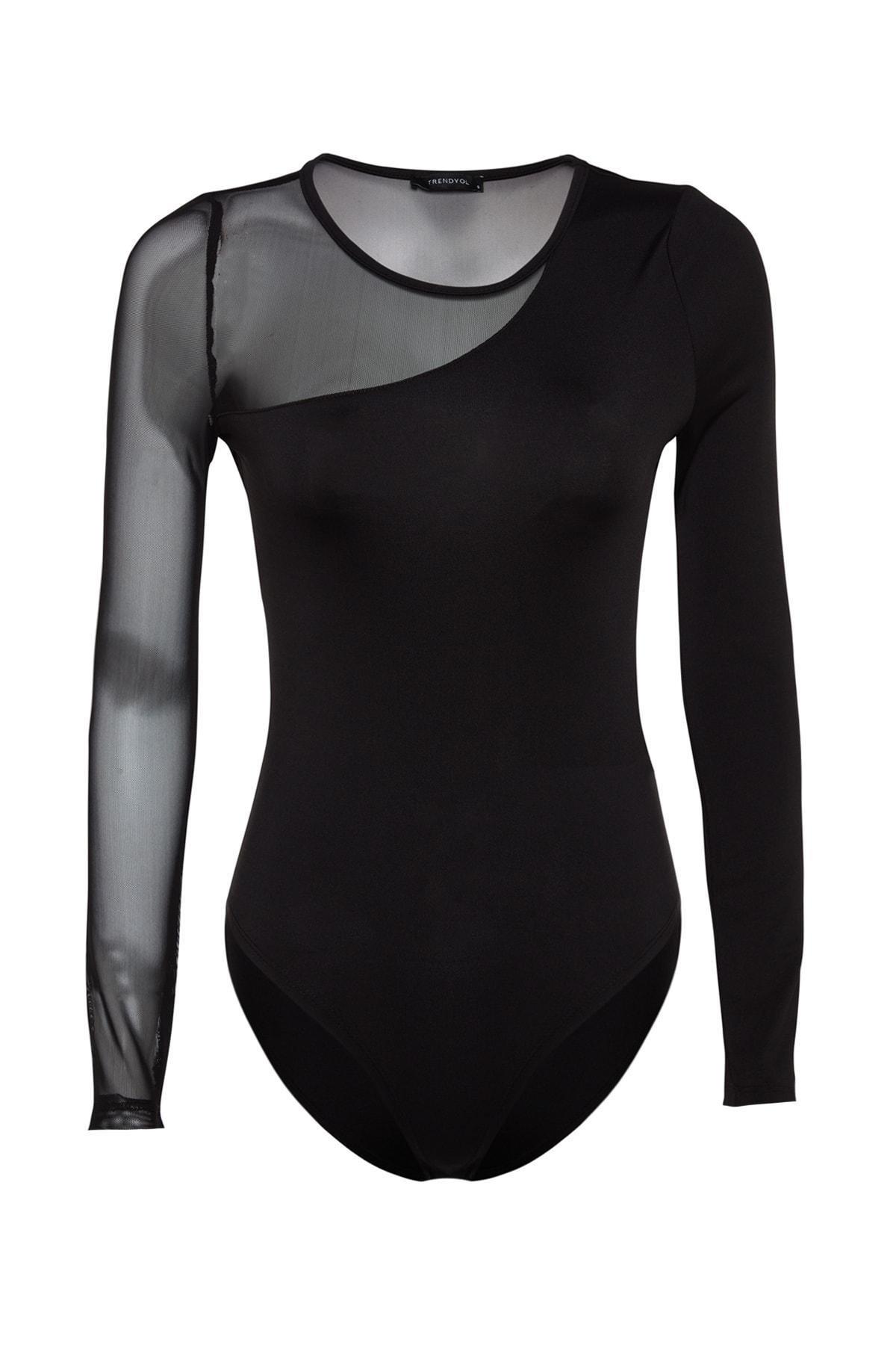 Black Crew Neck Snap Fastener Knitted Body, , large image number 5