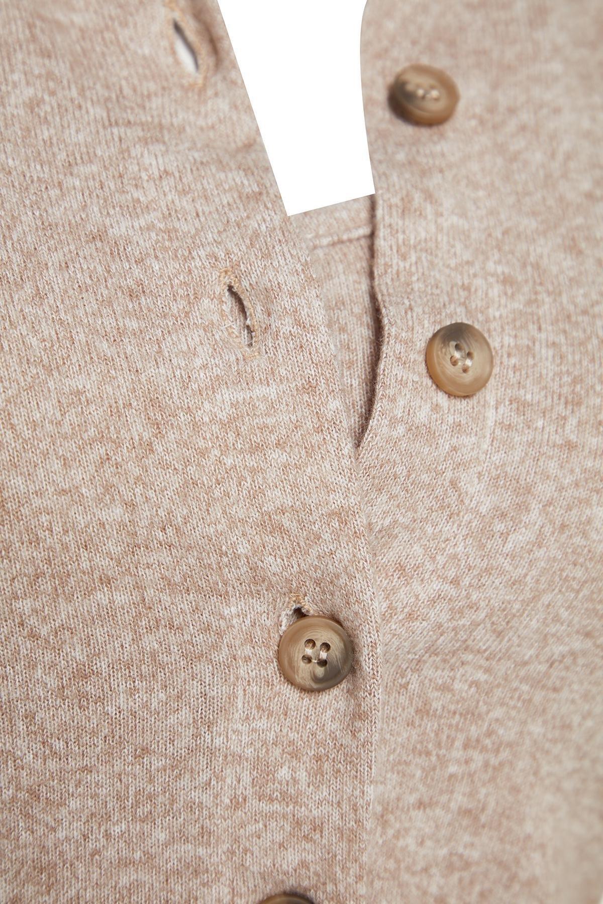 Beige Button Detailed Shirt Collar Cardigan Set, , large image number 6