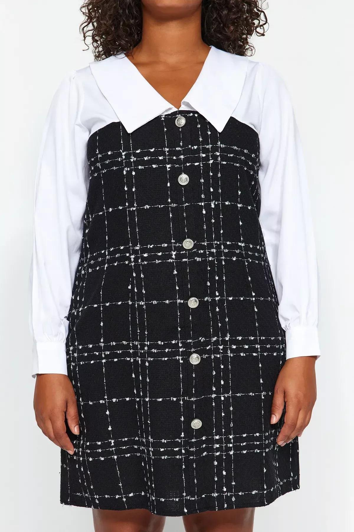 Black Checked Tweed Dress, BLACK, large image number 3