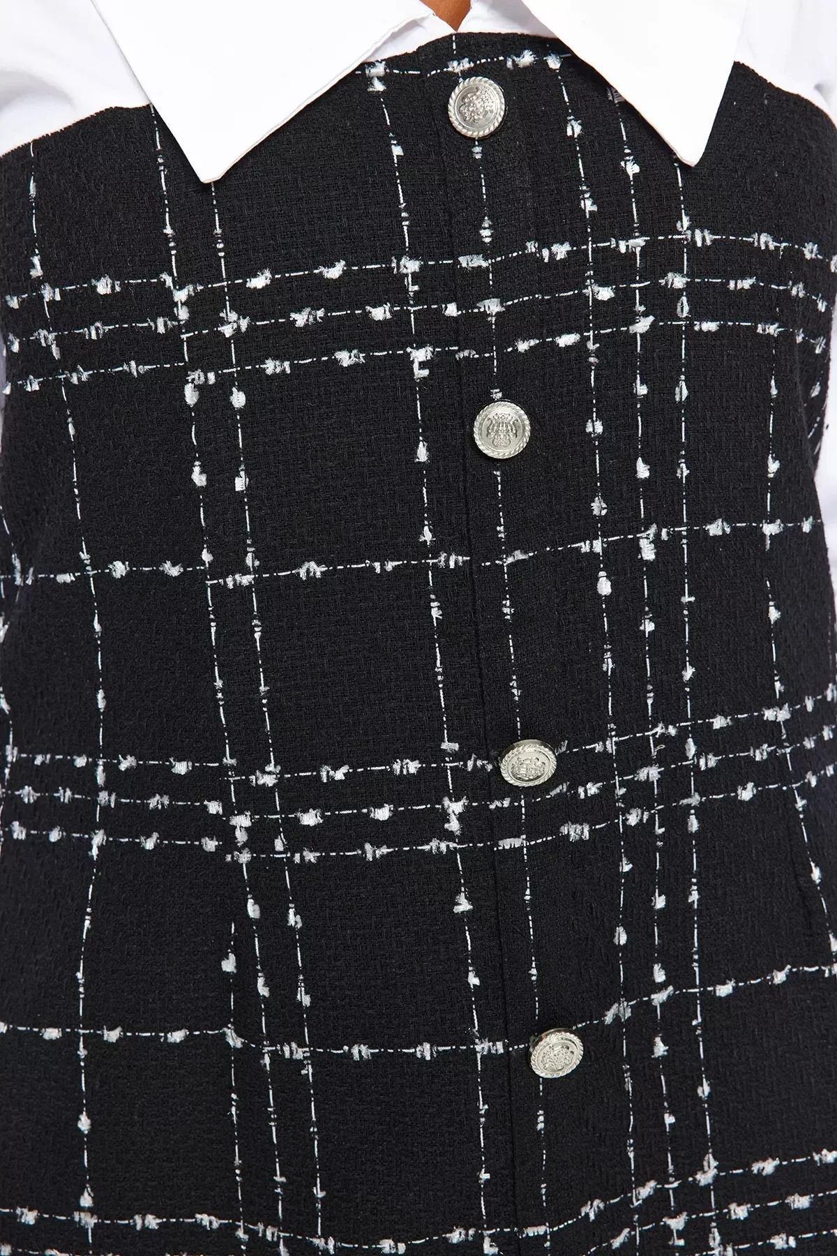 Black Checked Tweed Dress, BLACK, large image number 4