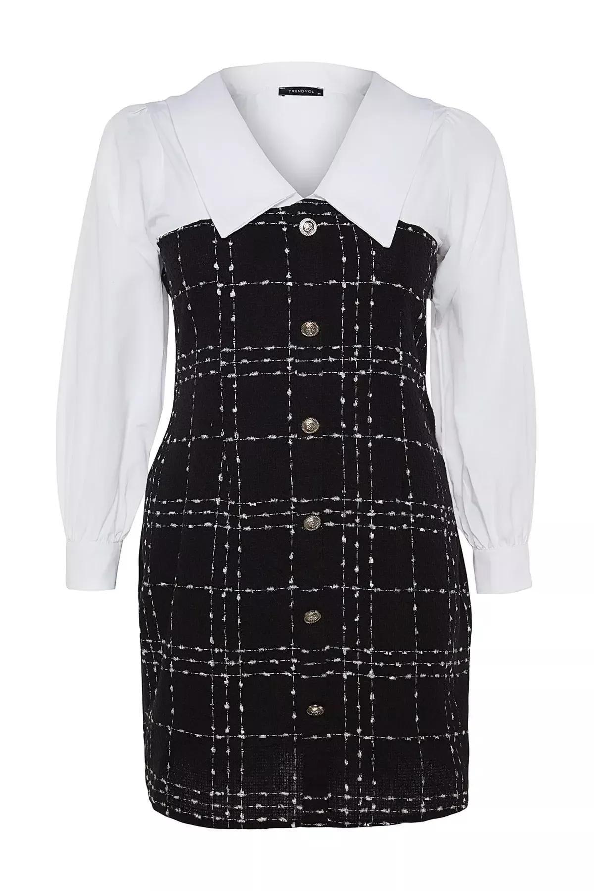 Black Checked Tweed Dress, BLACK, large image number 5