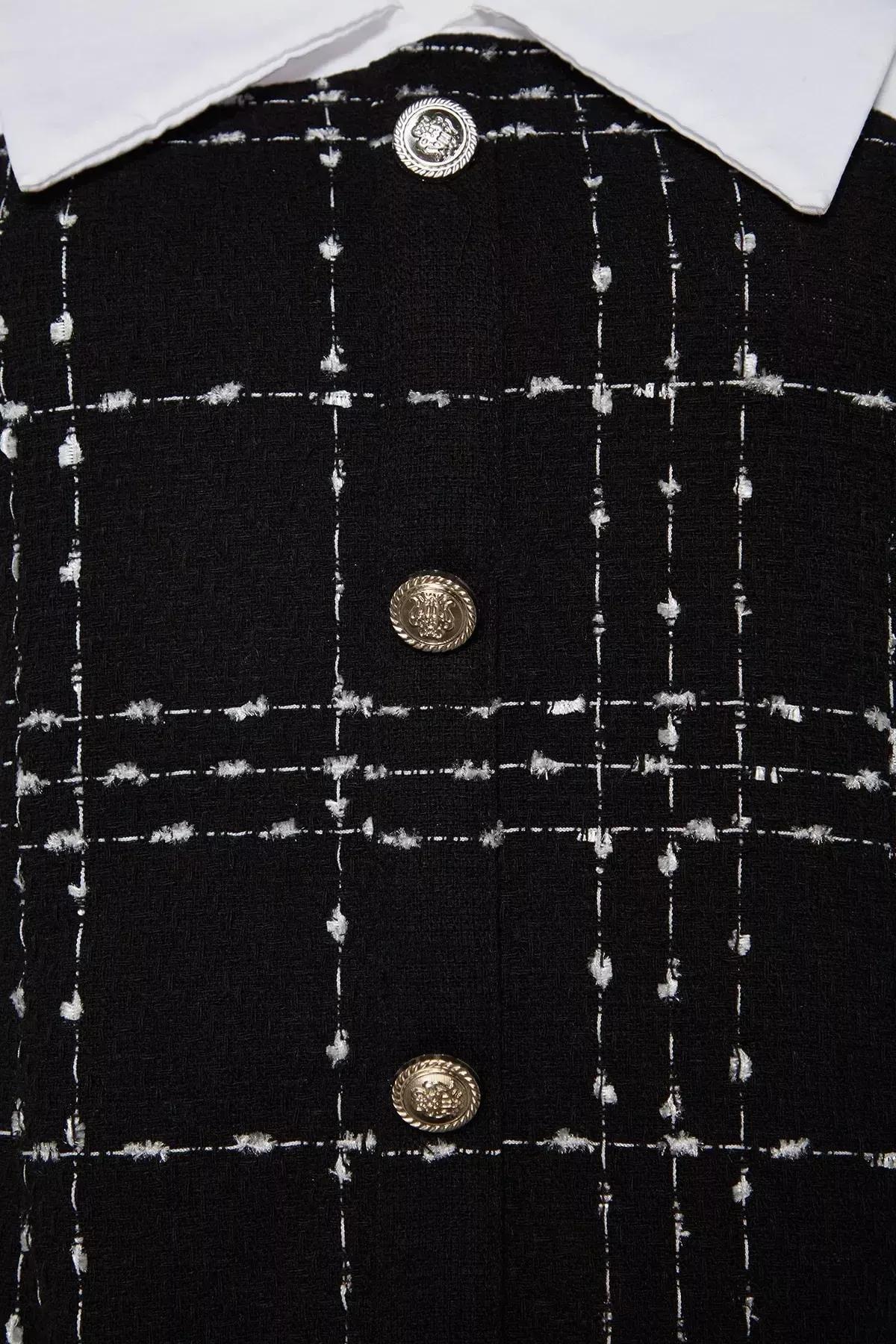 Black Checked Tweed Dress, BLACK, large image number 6