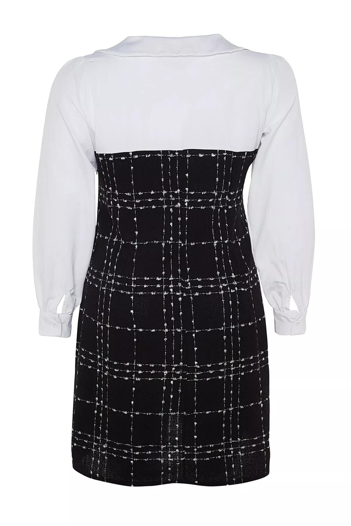 Black Checked Tweed Dress, BLACK, large image number 7