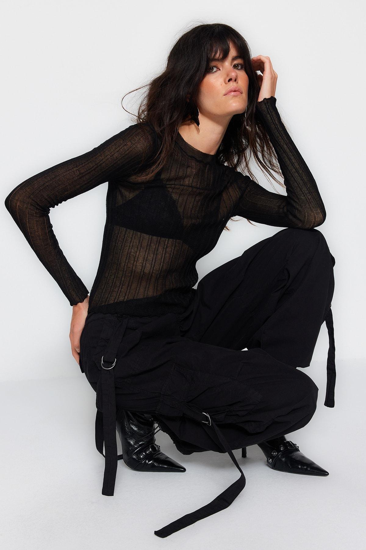 Black Turtleneck Knitwear Sweater, , large image number 2