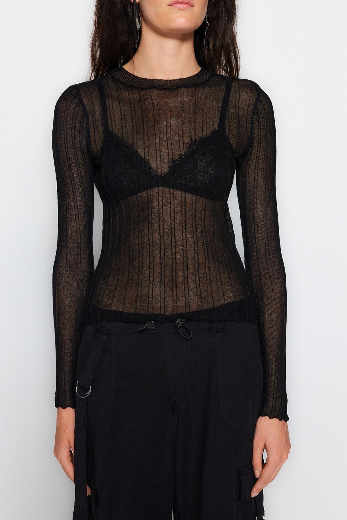 Black Turtleneck Knitwear Sweater, , large image number 3