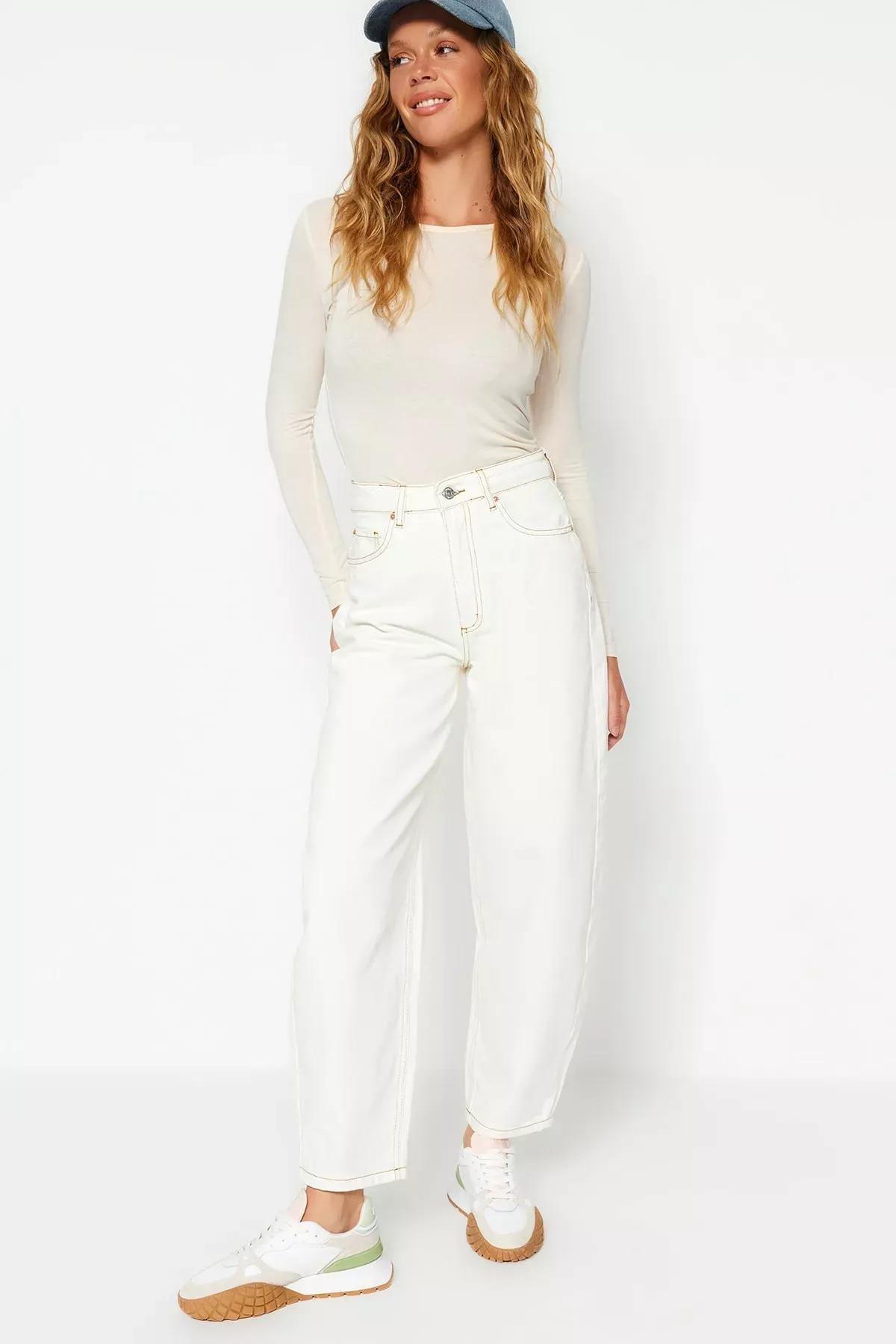 White Boyfriend Jeans, White, large image number 0