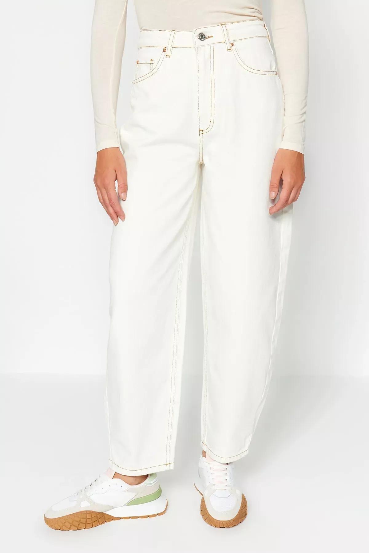 White Boyfriend Jeans, White, large image number 6