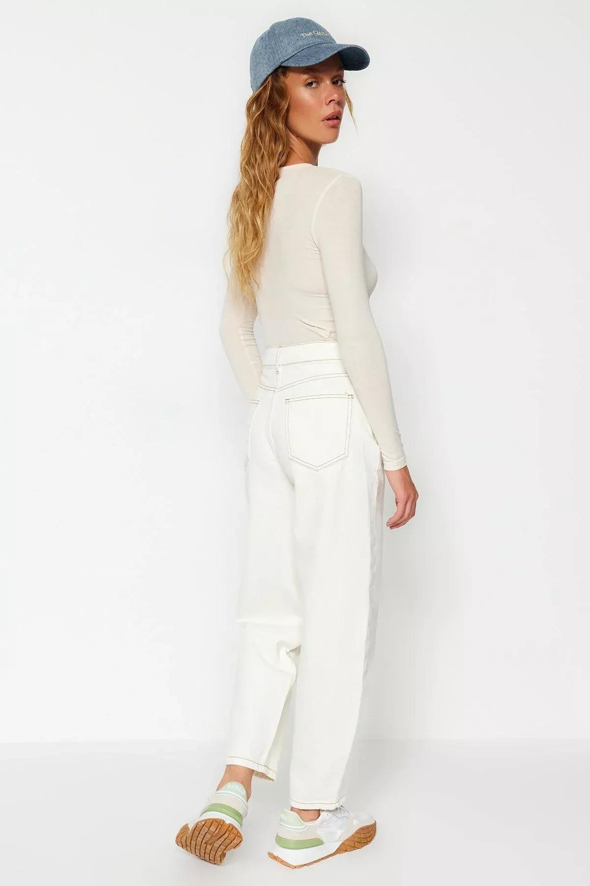 جينز بقصة بويفريند، أبيض, White, large image number 7