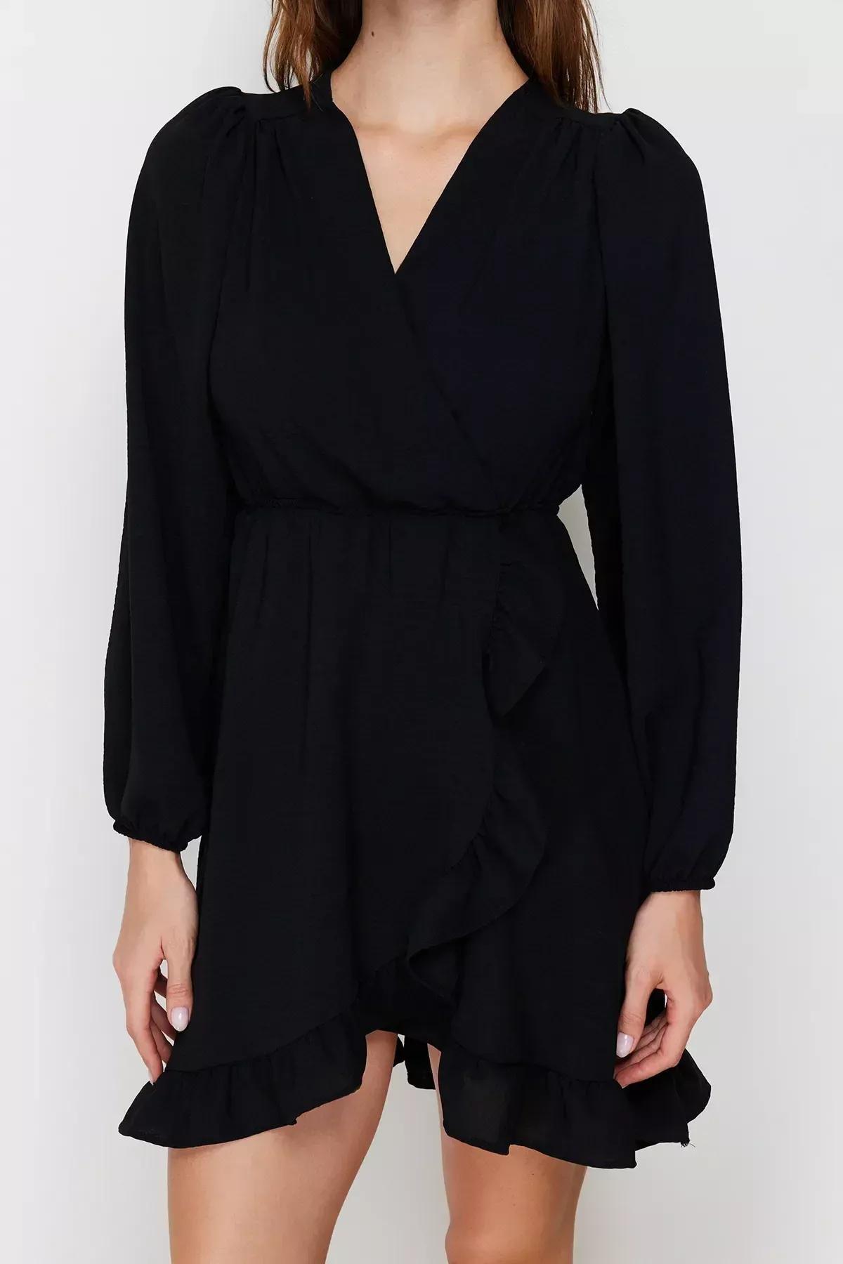 Black Mini Ruffles Woven Dress, BLACK, large image number 4