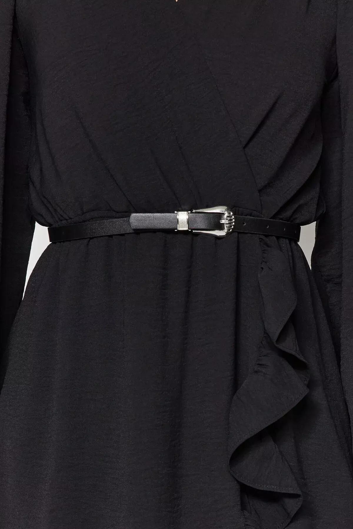 Black Mini Ruffles Woven Dress, BLACK, large image number 7