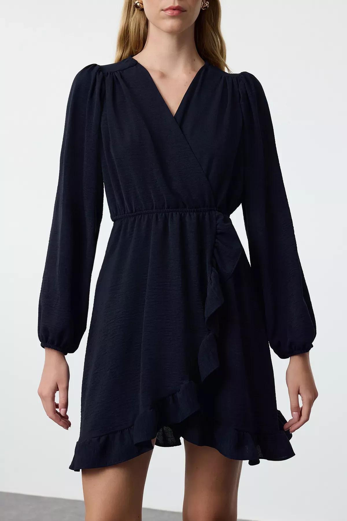 Navy Belted Mini Flounce Dress, , large image number 3