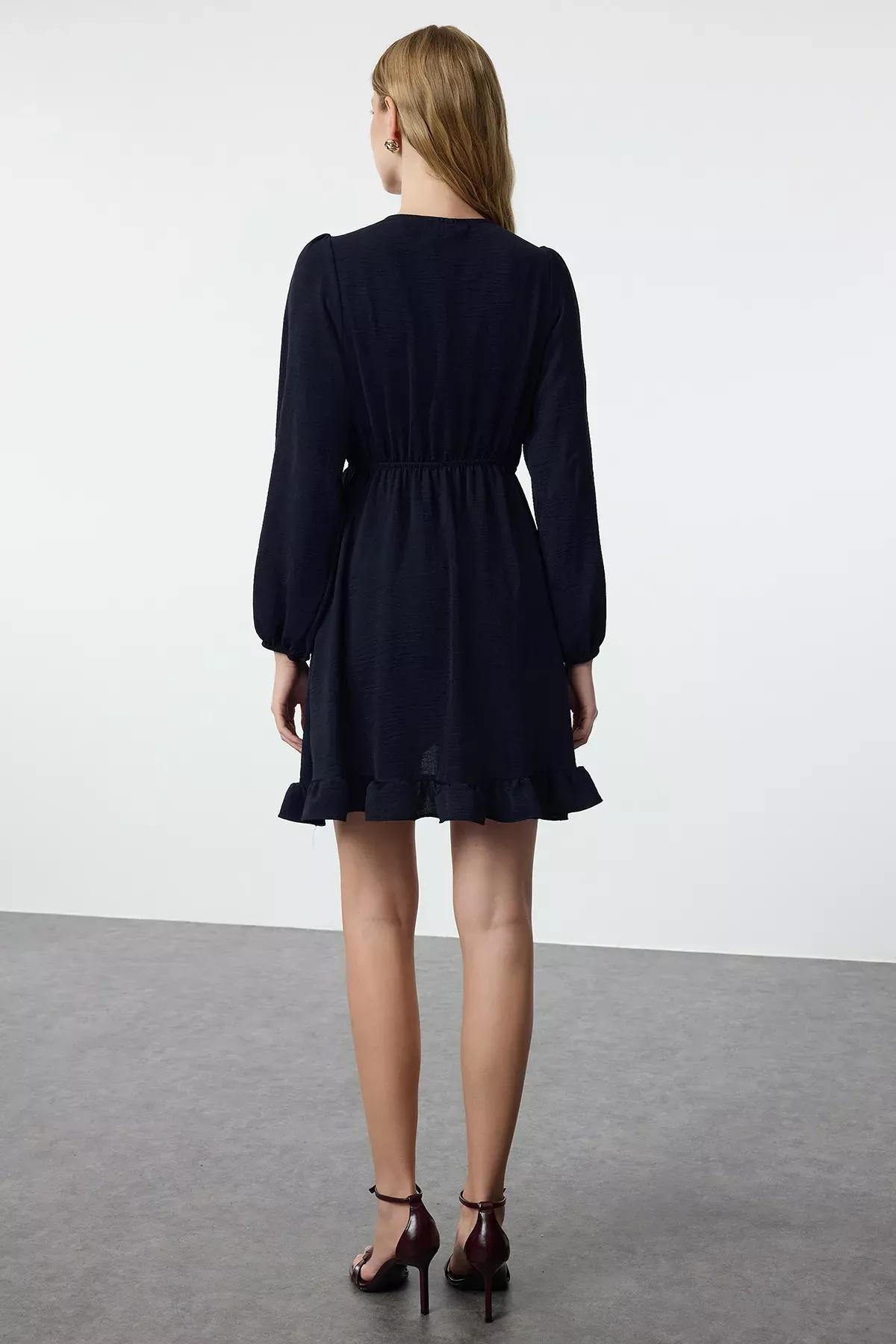 Navy Belted Mini Flounce Dress, , large image number 4