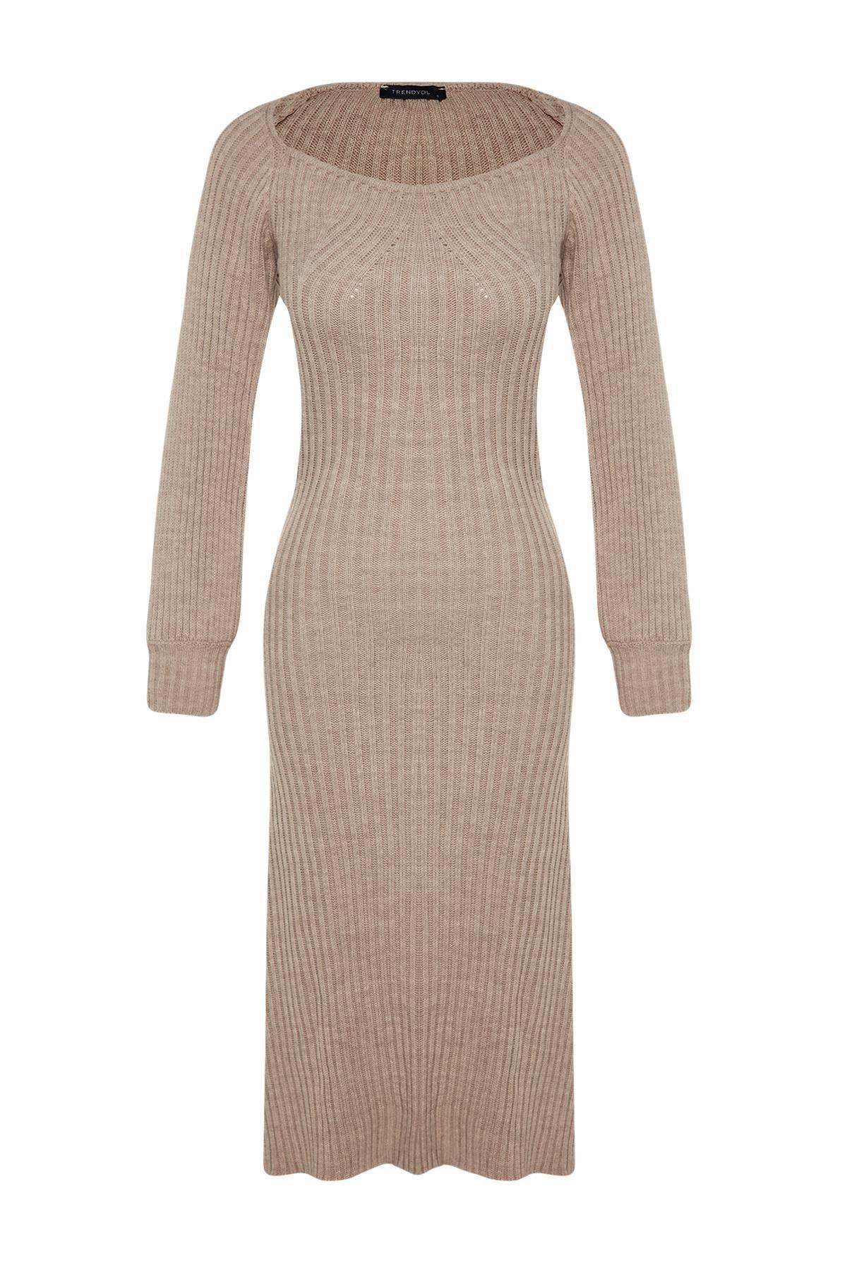 Beige Midi Knitwear Dress, , large image number 5