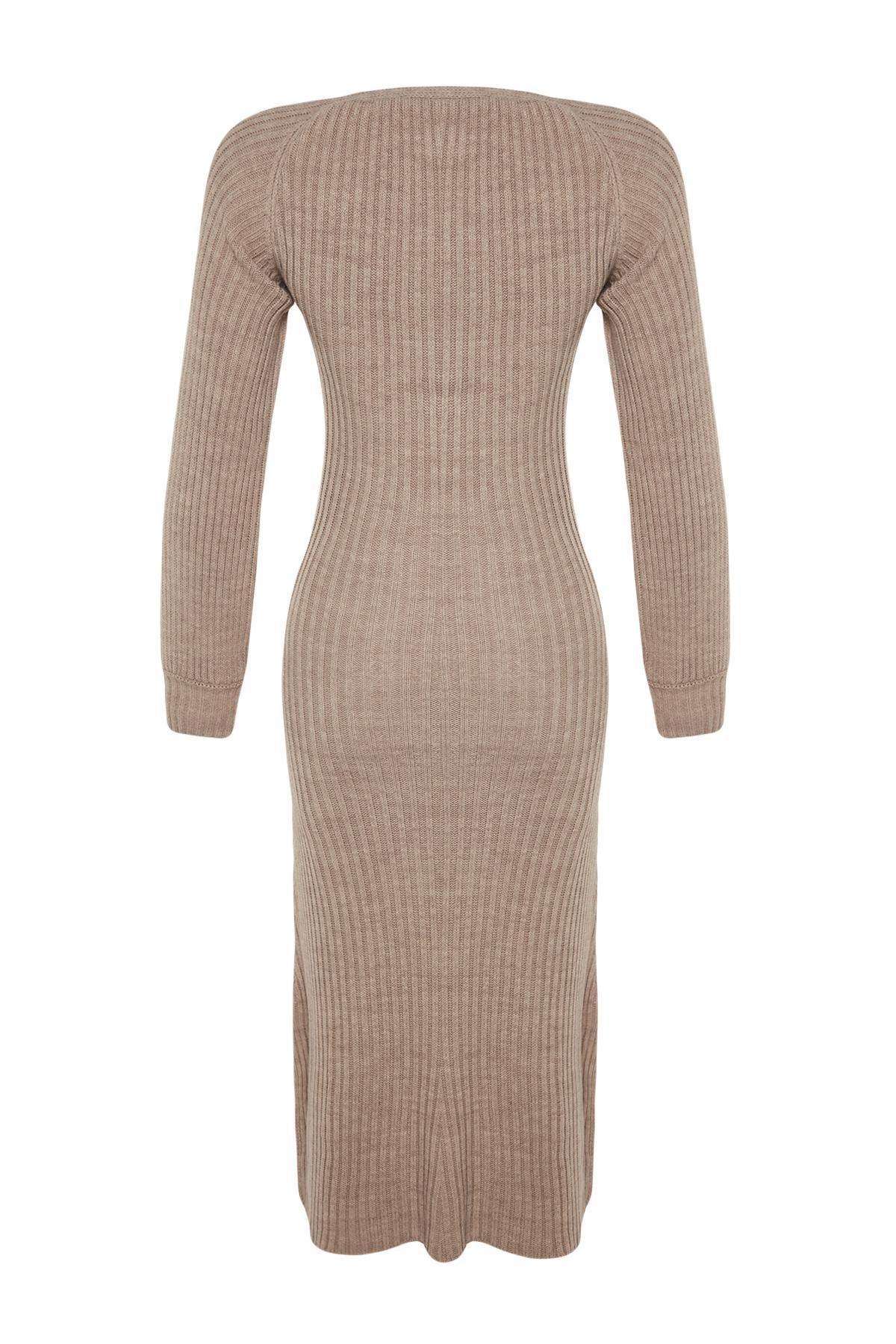 Beige Midi Knitwear Dress, , large image number 6