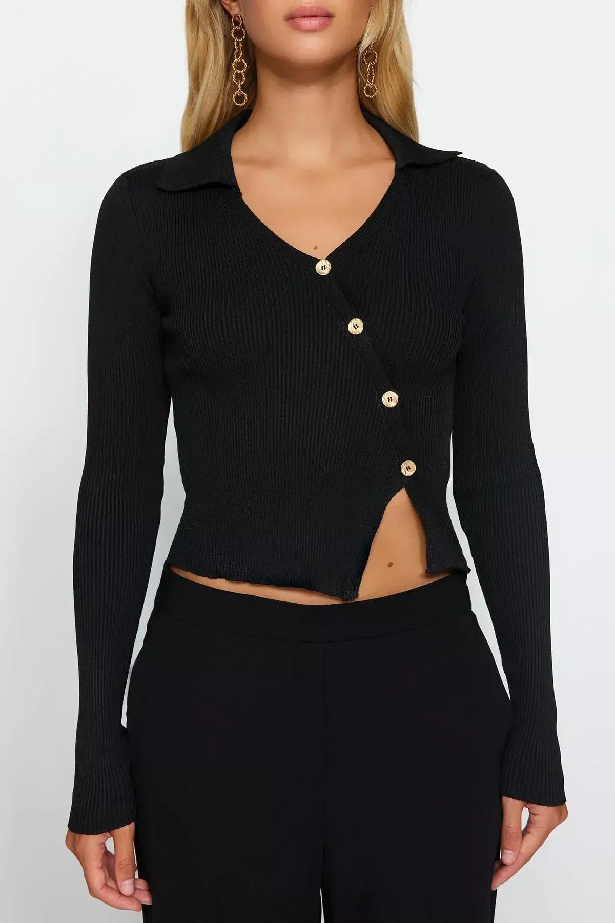 Black Polo Neck Knitwear Sweater, BLACK, large image number 3