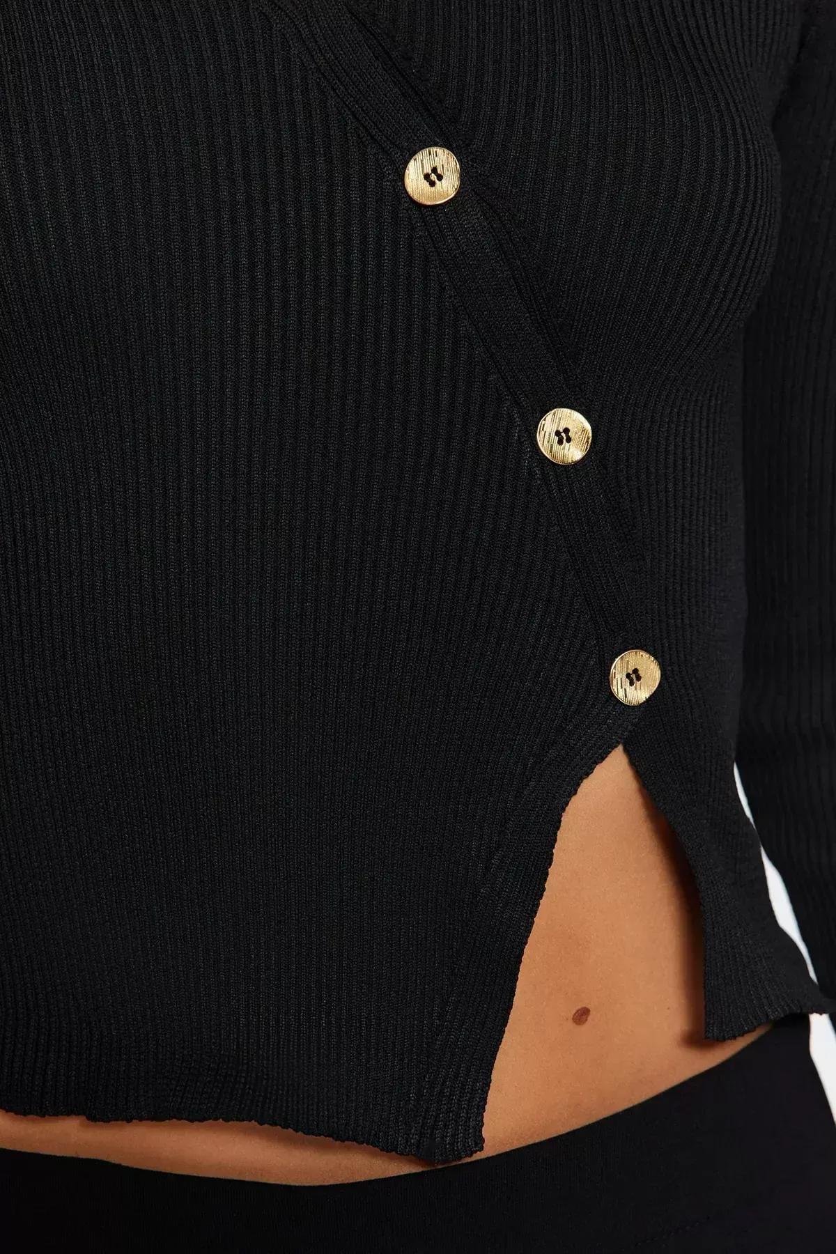 Black Polo Neck Knitwear Sweater, BLACK, large image number 4