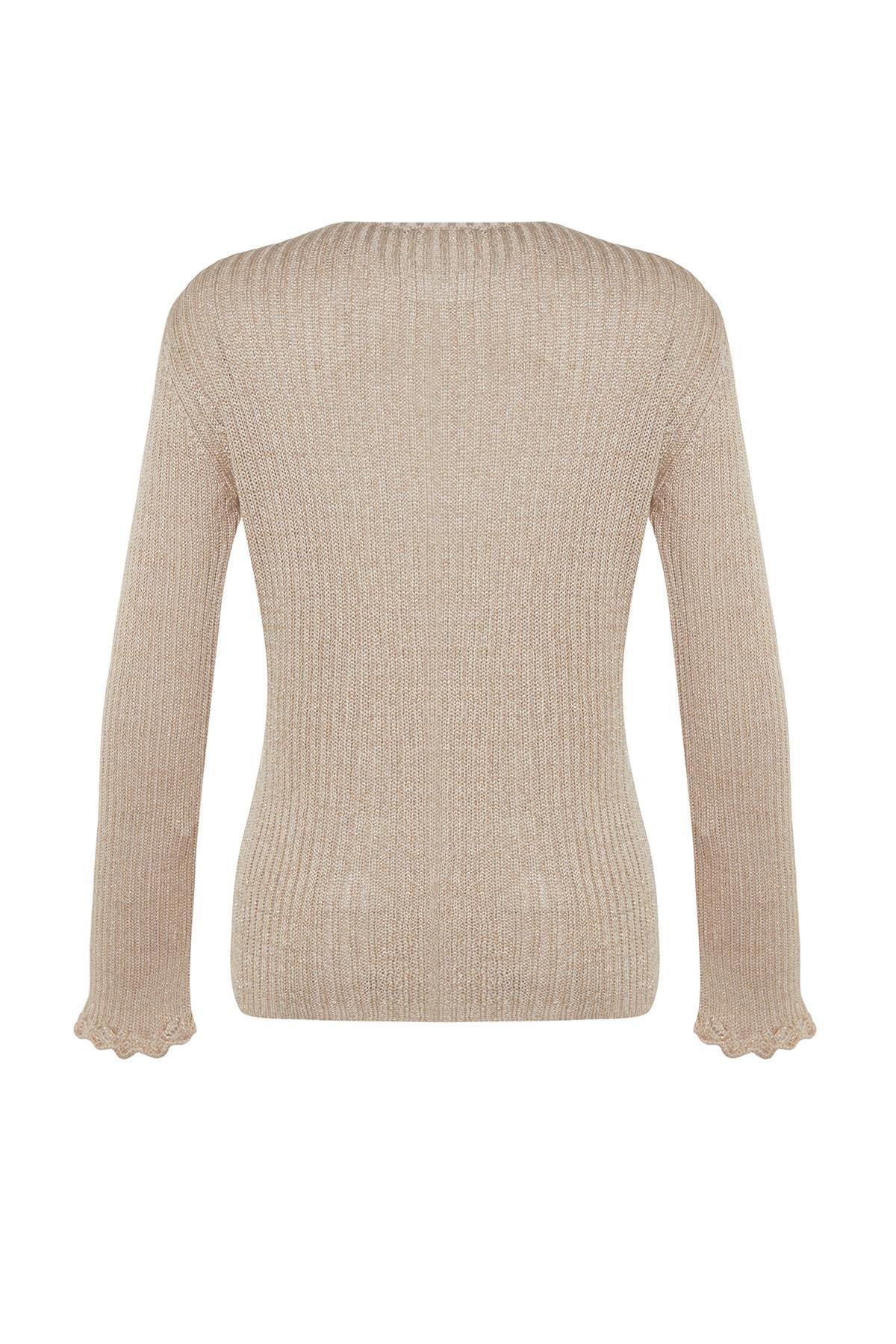 Trendyol - Grey Glittery Crewneck Knitwear Sweater