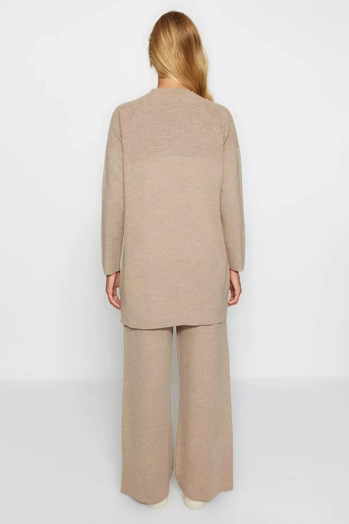 Beige Buttoned Knitted Co-Ord Set, Mink, large image number 6