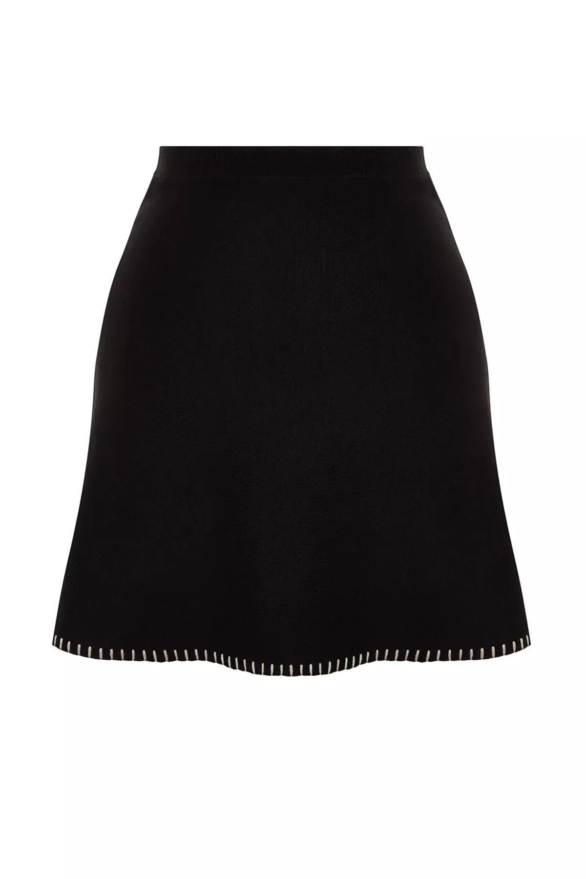 Black Mini Cotton Mixed Sweater Skirt, BLACK, large image number 5