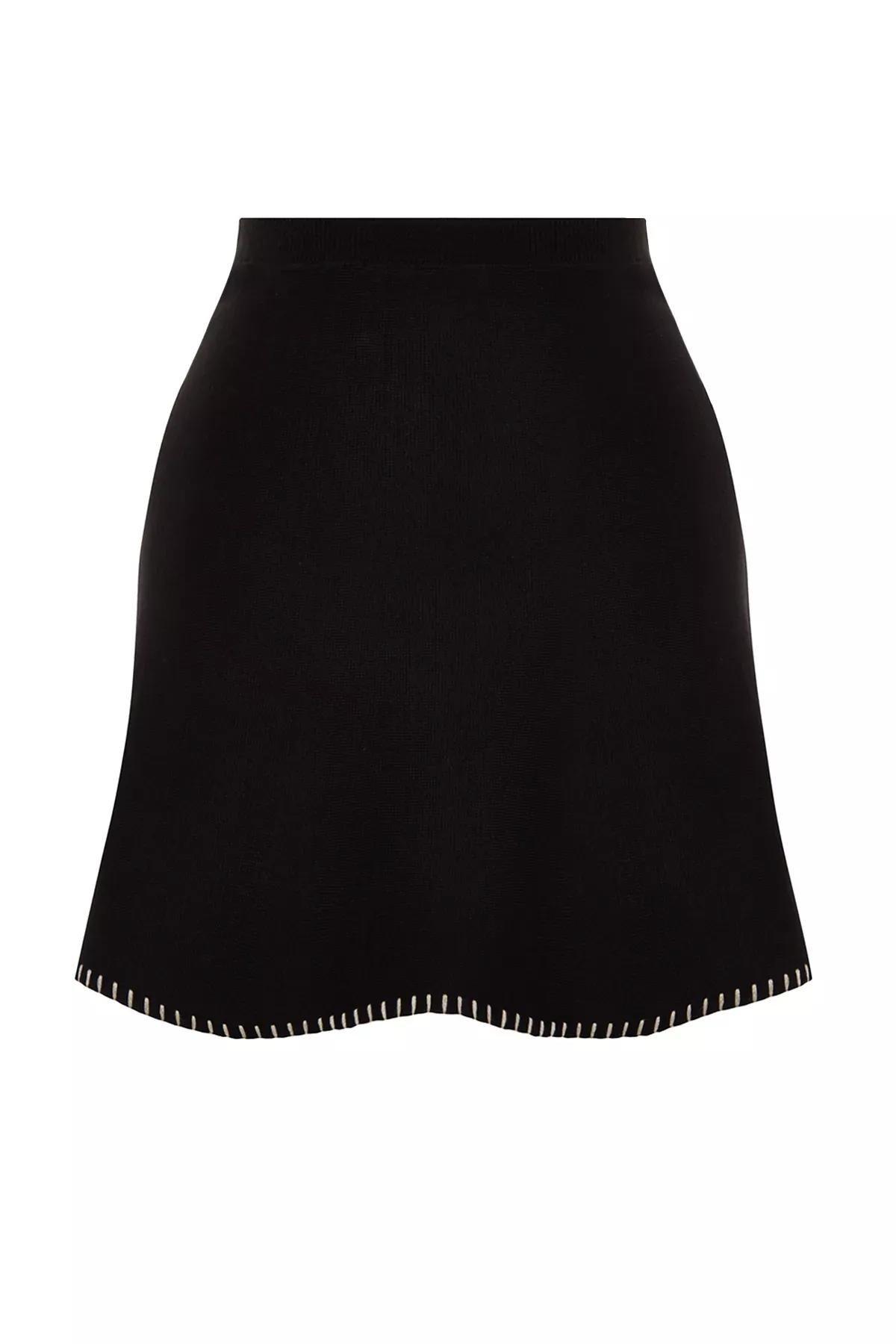 Black Mini Cotton Mixed Sweater Skirt, BLACK, large image number 7