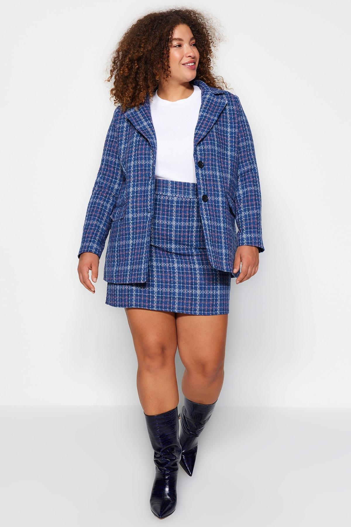 Blue Checked Buttoned Jacket, Indigo, large image number 0