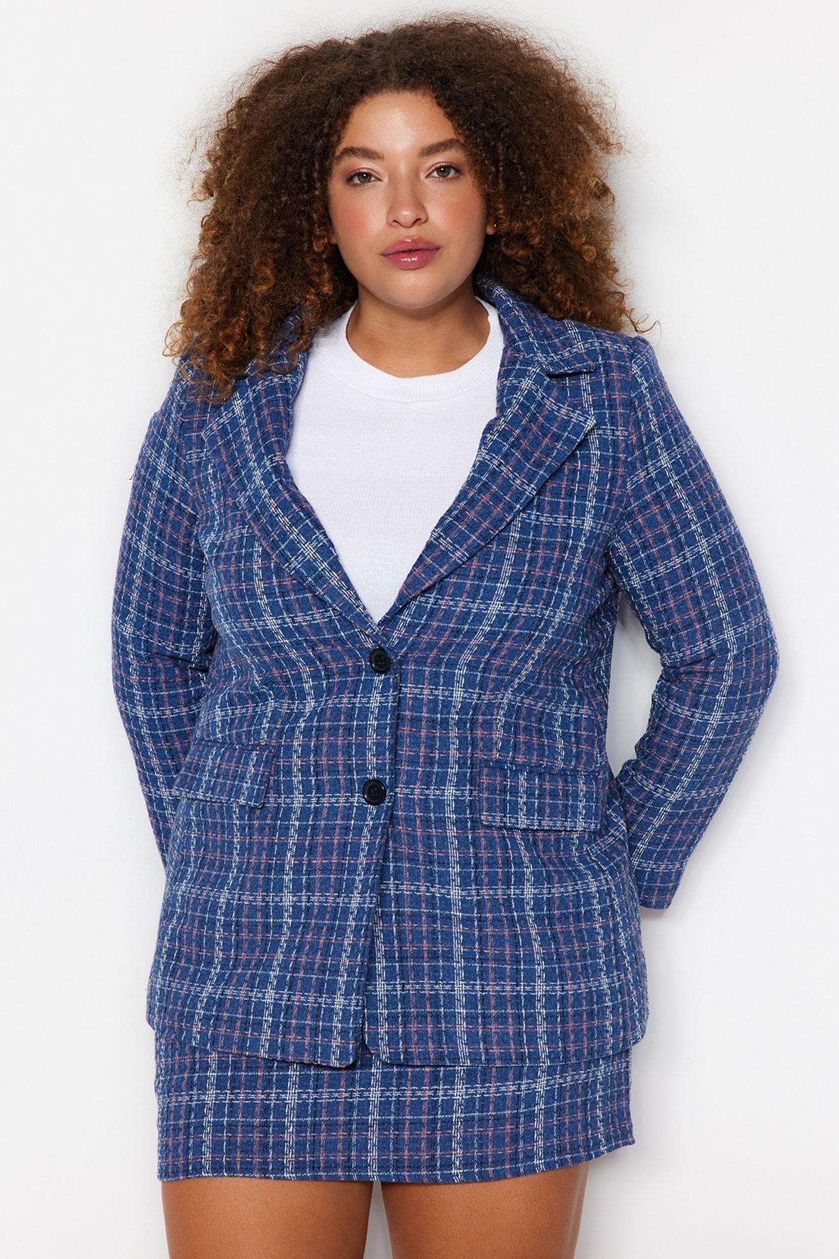 Blue Checked Buttoned Jacket, Indigo, large image number 2