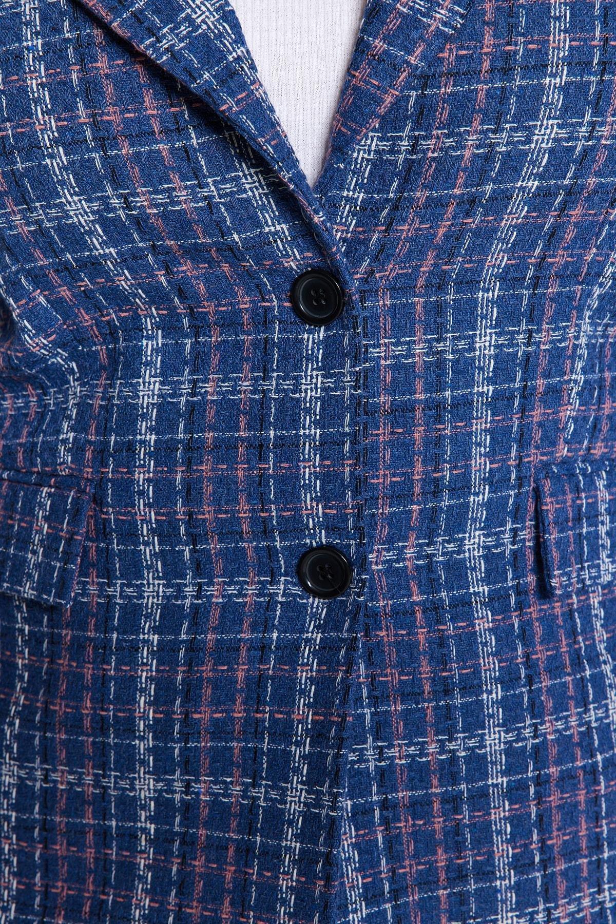 Blue Checked Buttoned Jacket, Indigo, large image number 4