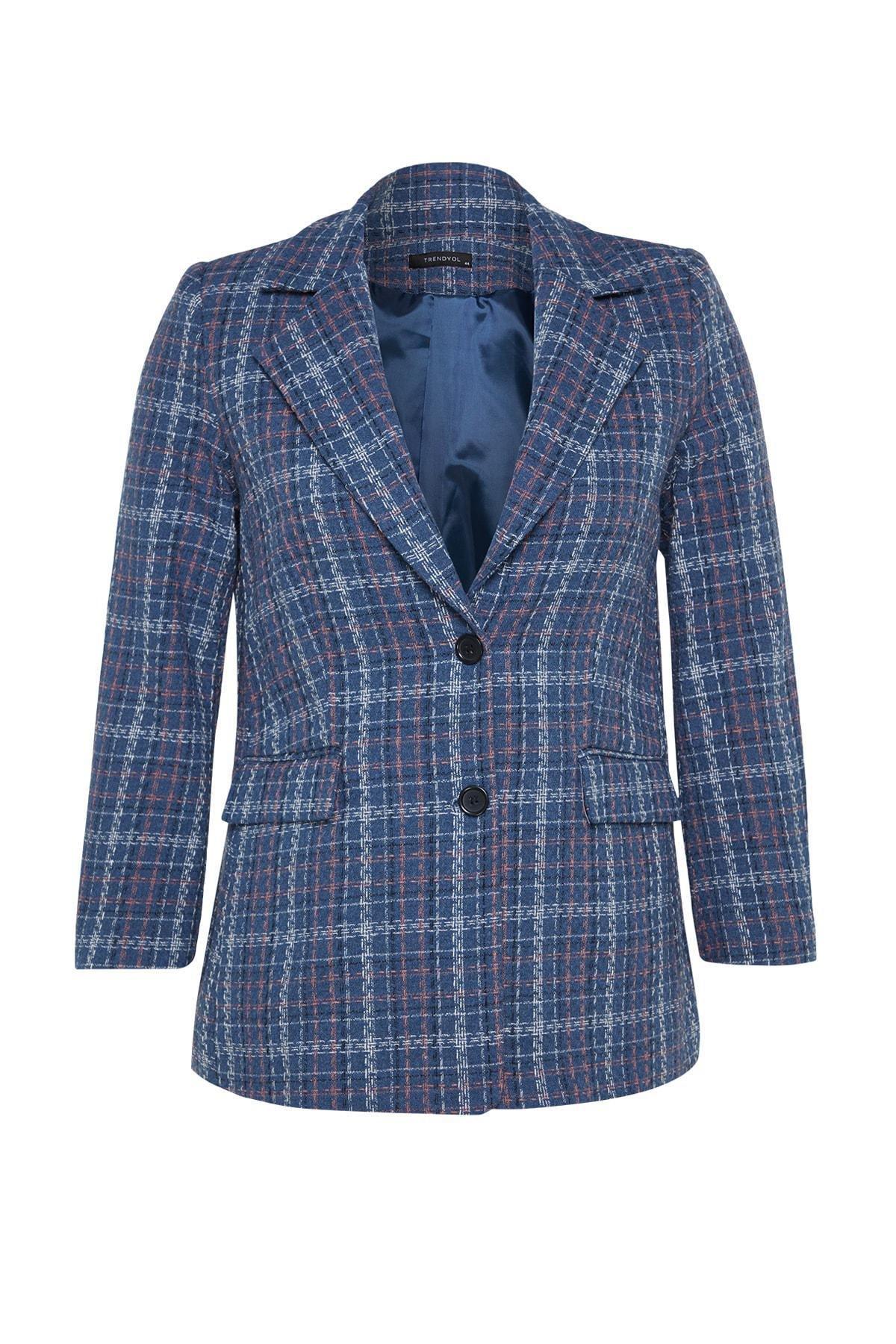 Blue Checked Buttoned Jacket, Indigo, large image number 5