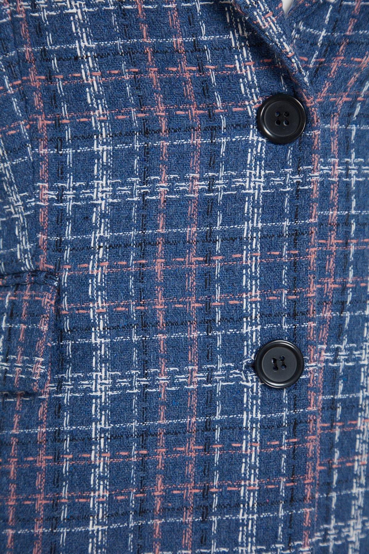 Blue Checked Buttoned Jacket, Indigo, large image number 6