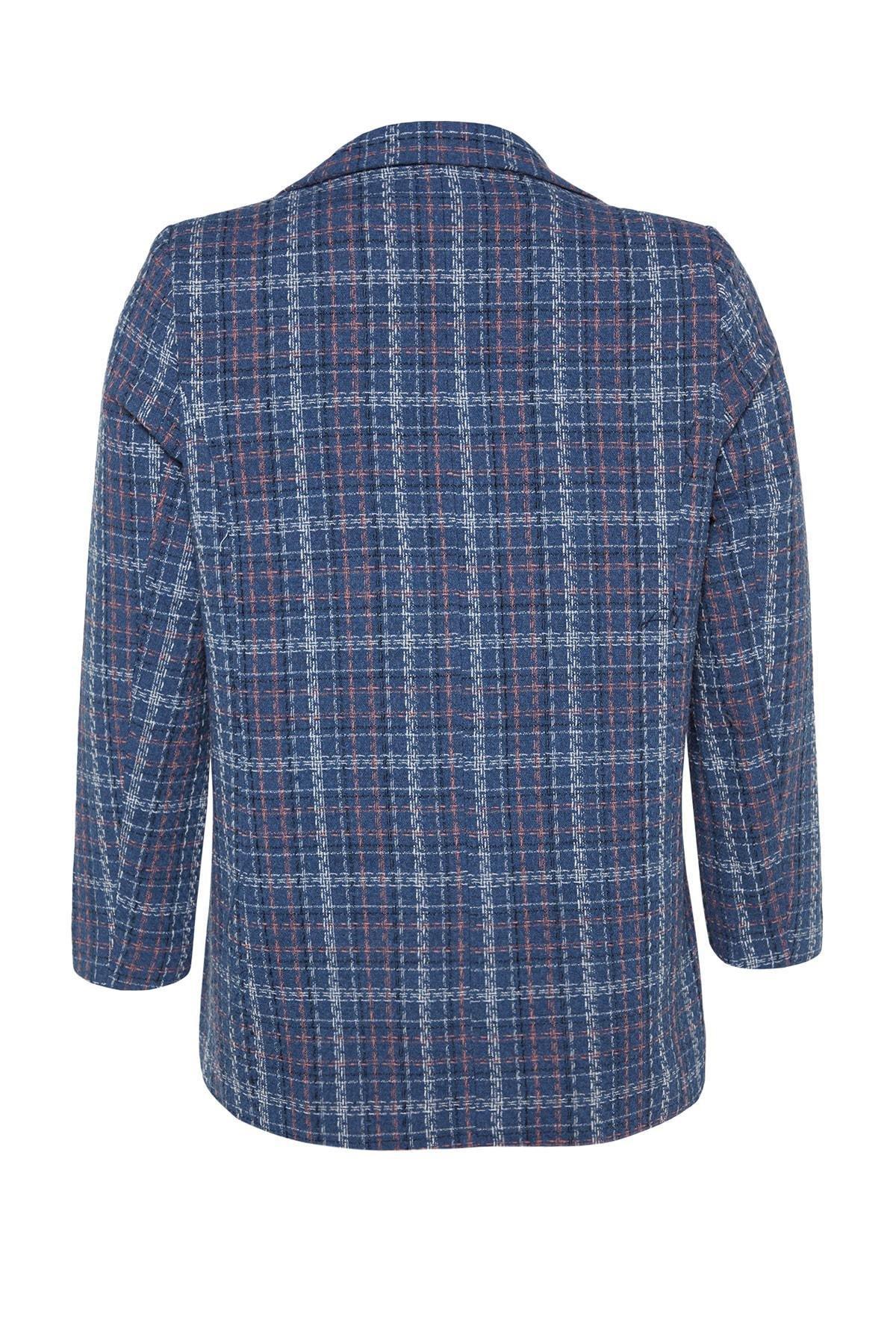 Blue Checked Buttoned Jacket, Indigo, large image number 7