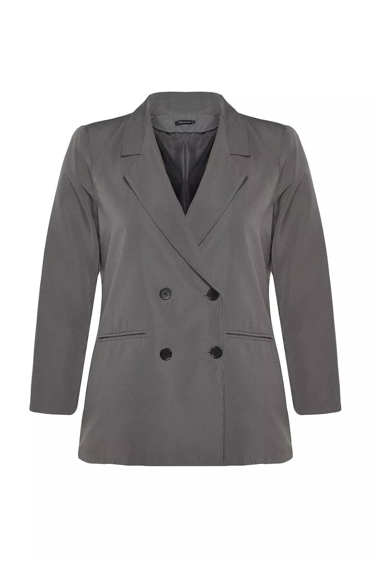 Grey Double Breasted Closure Blazer Jacket, C101_1653, large image number 4