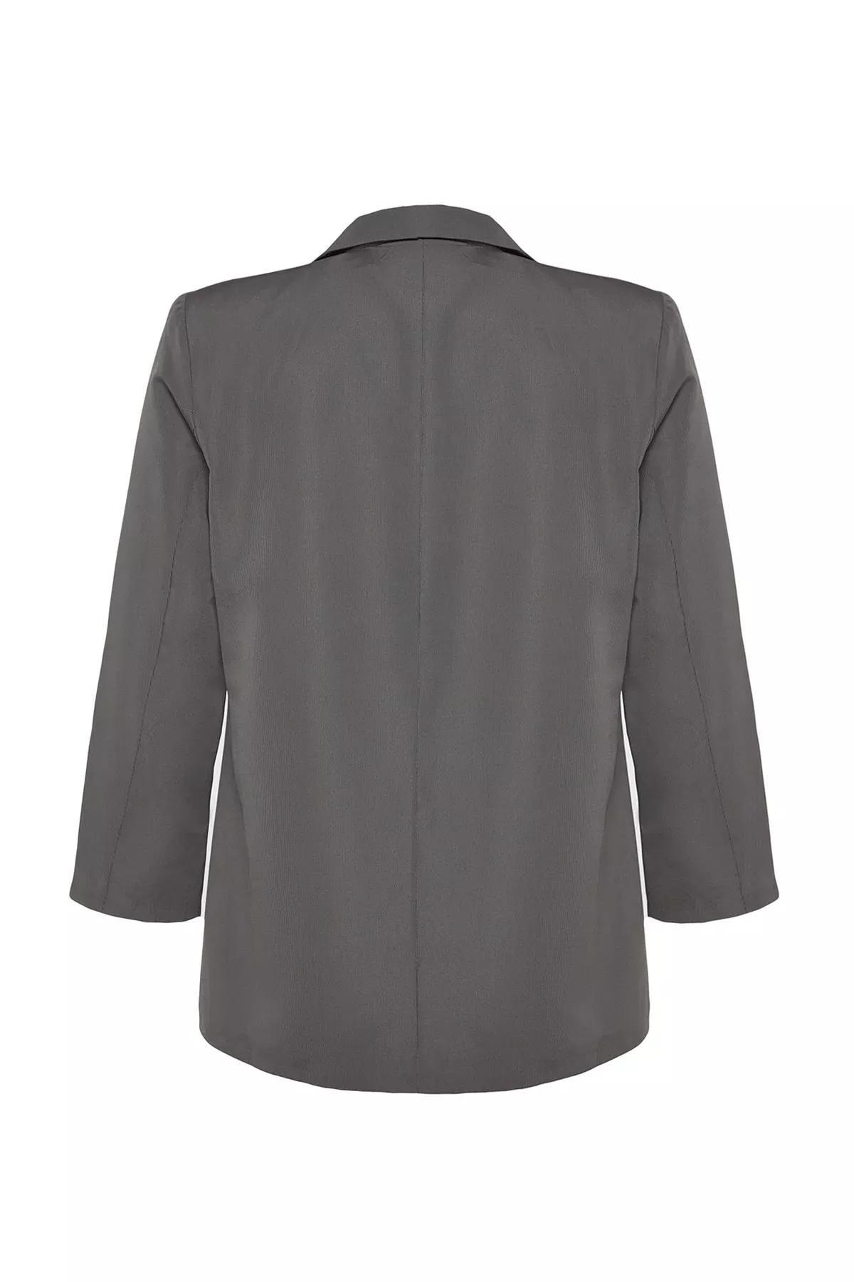 Grey Double Breasted Closure Blazer Jacket, C101_1653, large image number 6