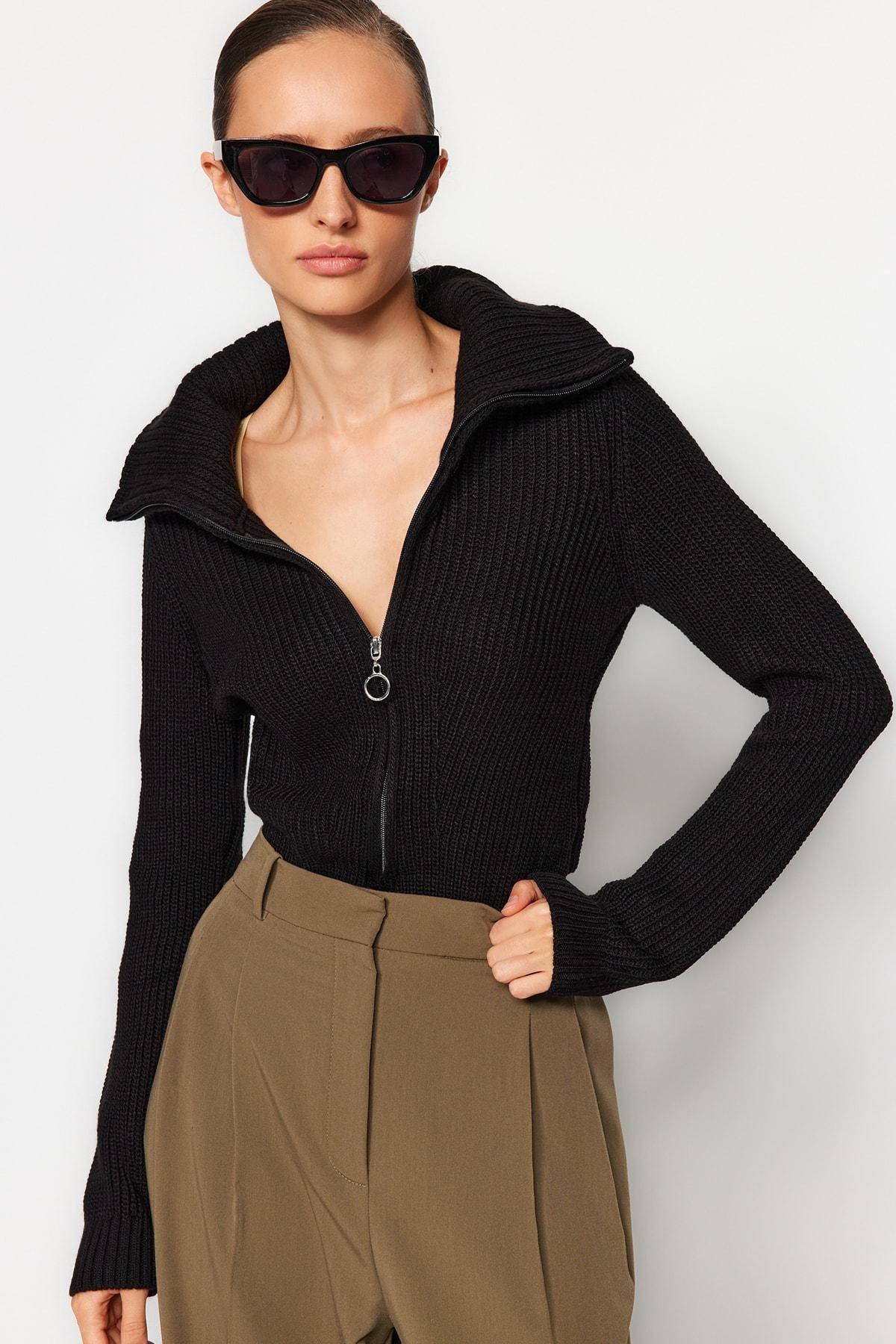 Black Fastener Knitwear Bodysuit, , large image number 0