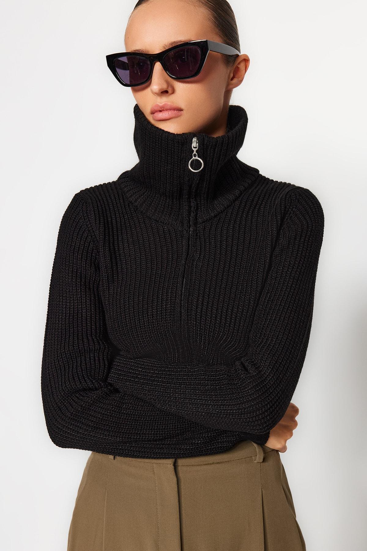 Black Fastener Knitwear Bodysuit, , large image number 2