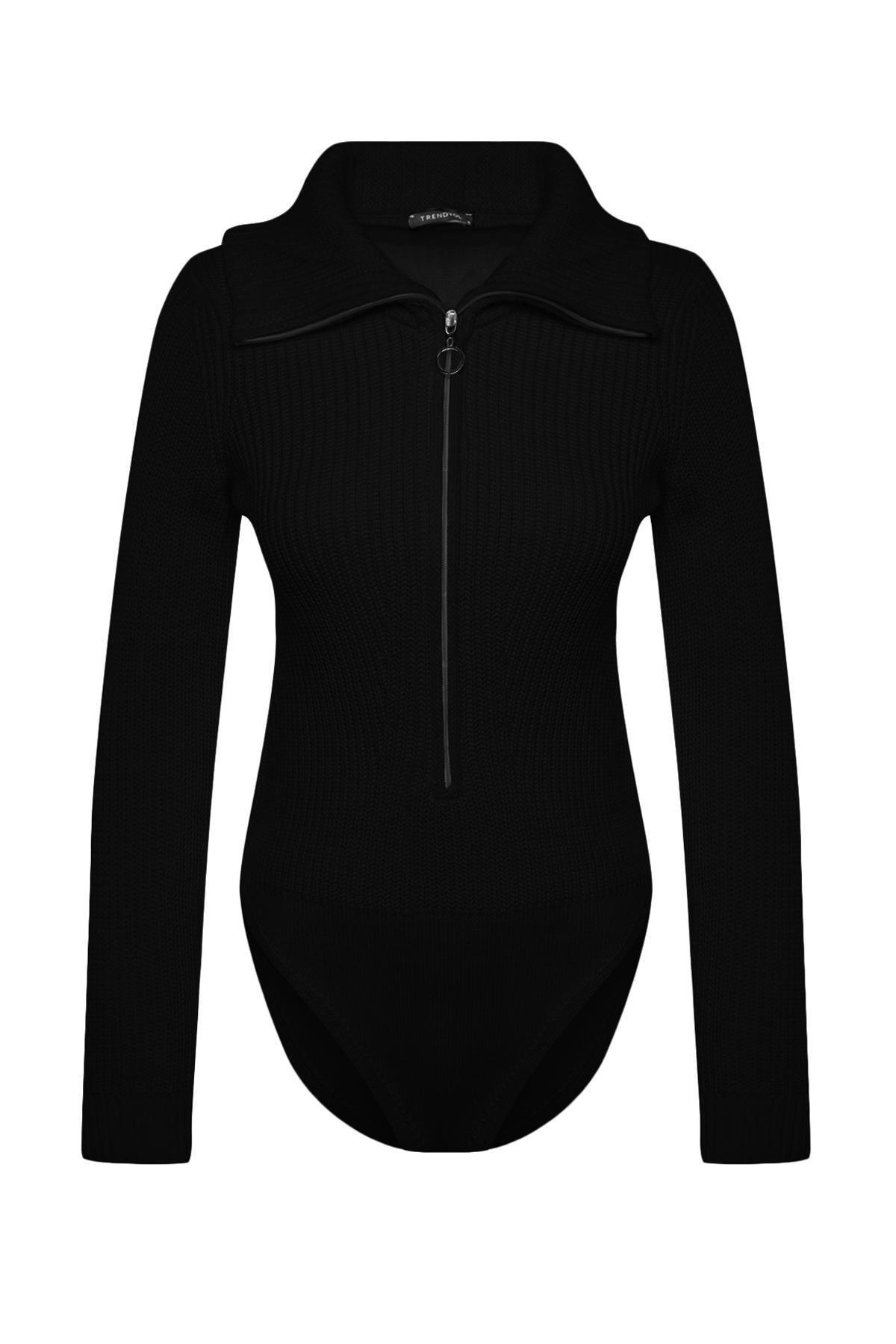 Black Fastener Knitwear Bodysuit, , large image number 5