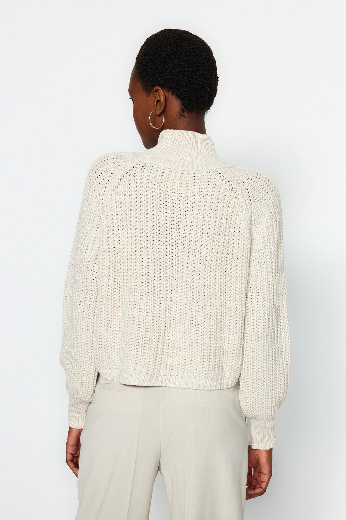 Trendyol - Grey Crop Turtleneck Knitwear Sweater