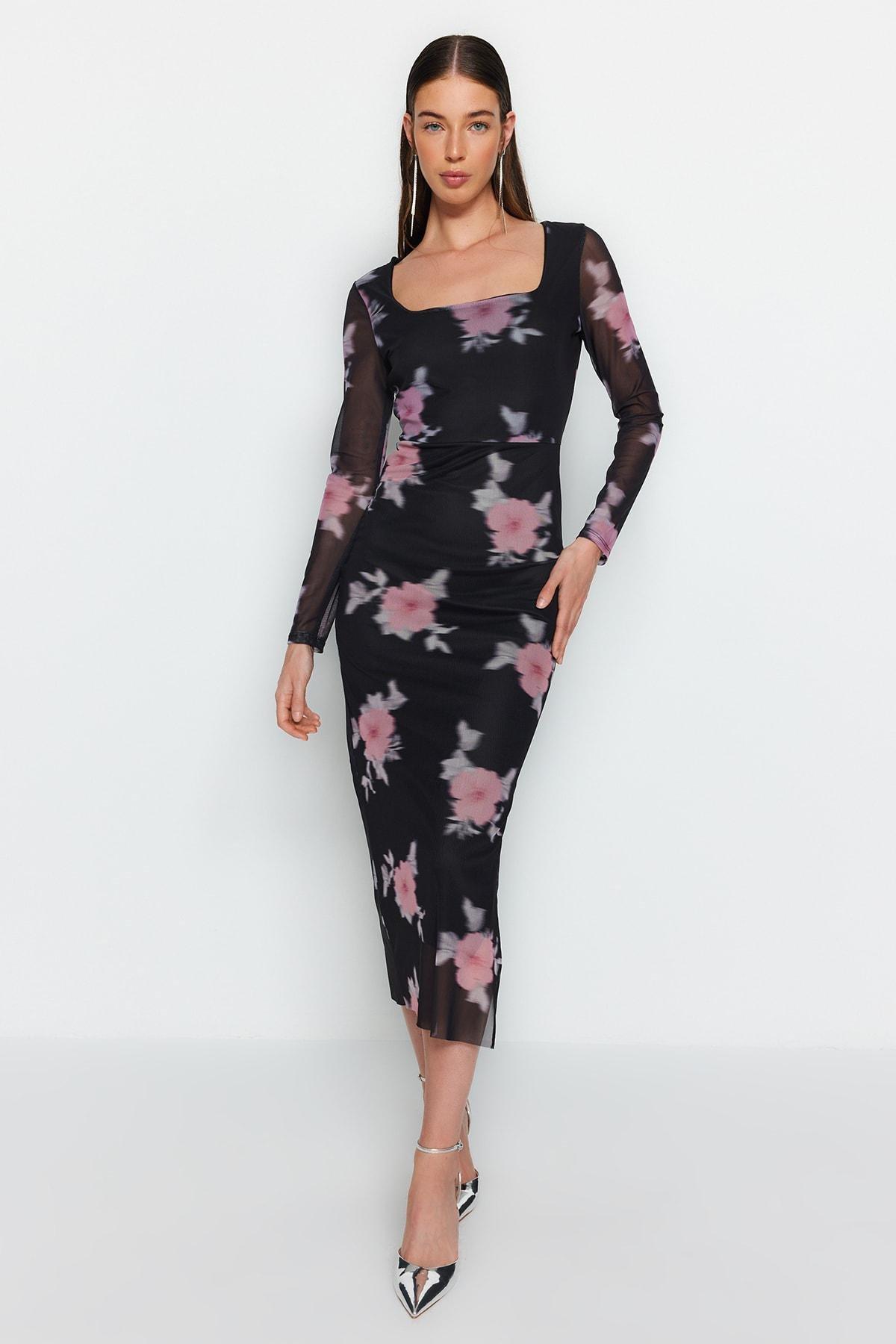 Black Floral Bodycon Dress, , large image number 2