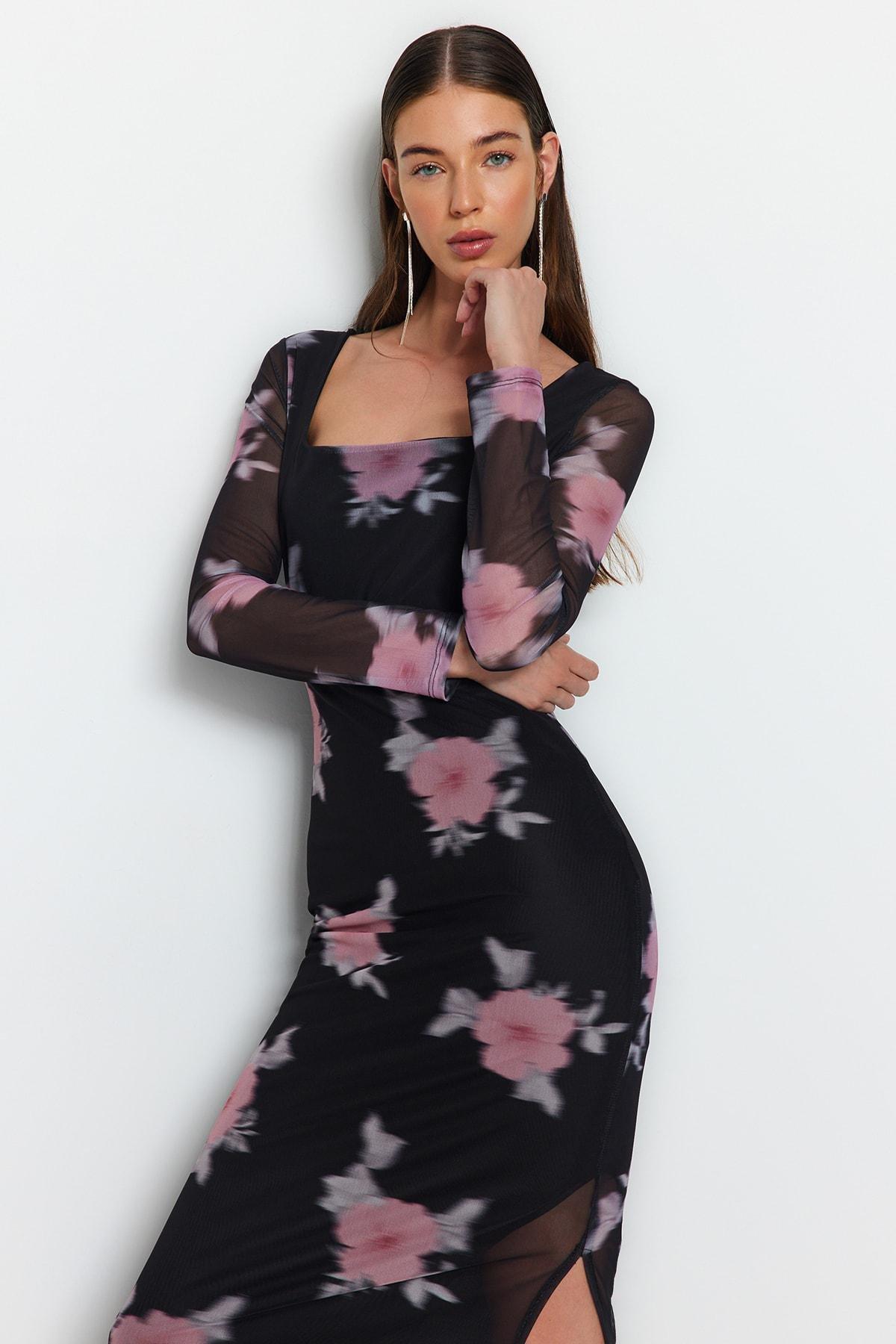 Black Floral Bodycon Dress, , large image number 3