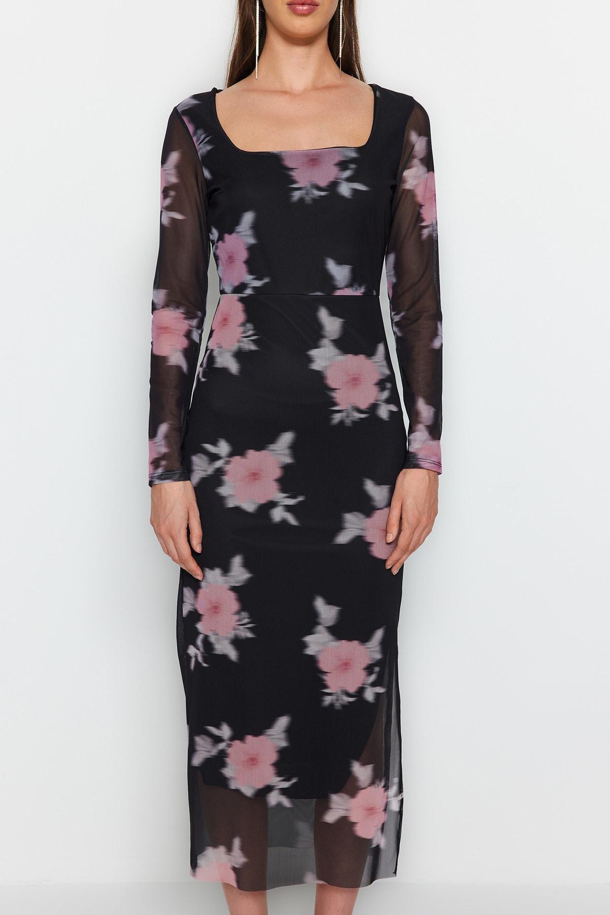 Black Floral Bodycon Dress, , large image number 4