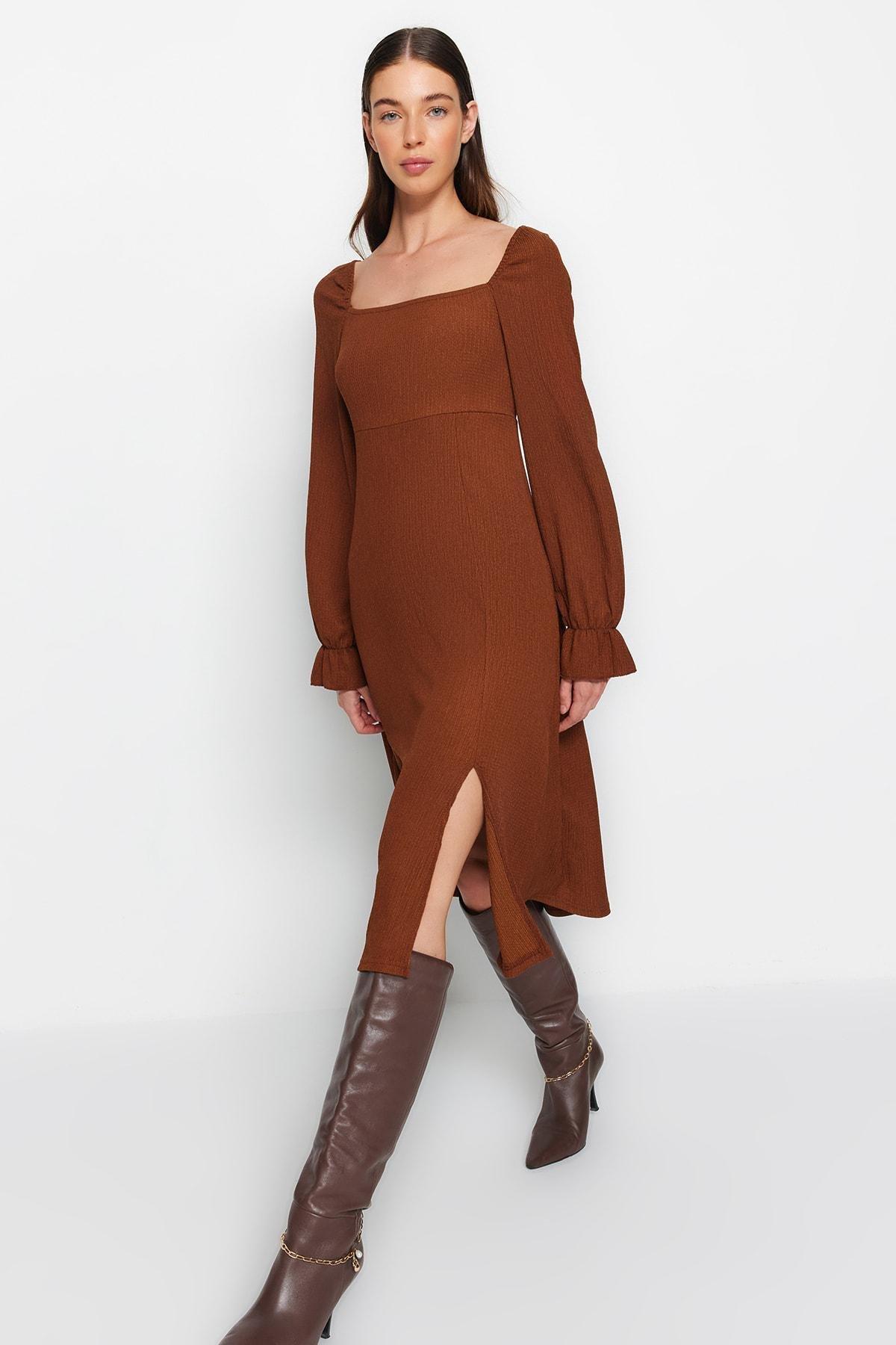 Trendyol - Brown Skater Dress