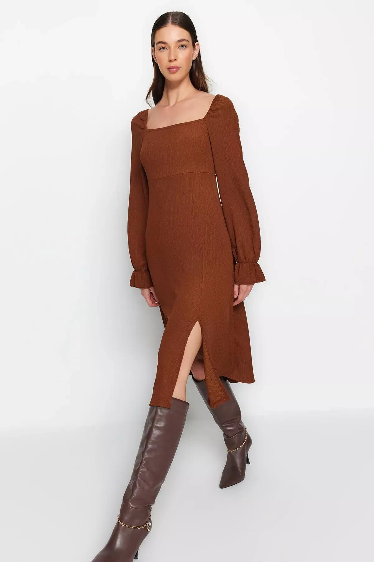 Brown Skater Dress, Brown, large image number 0