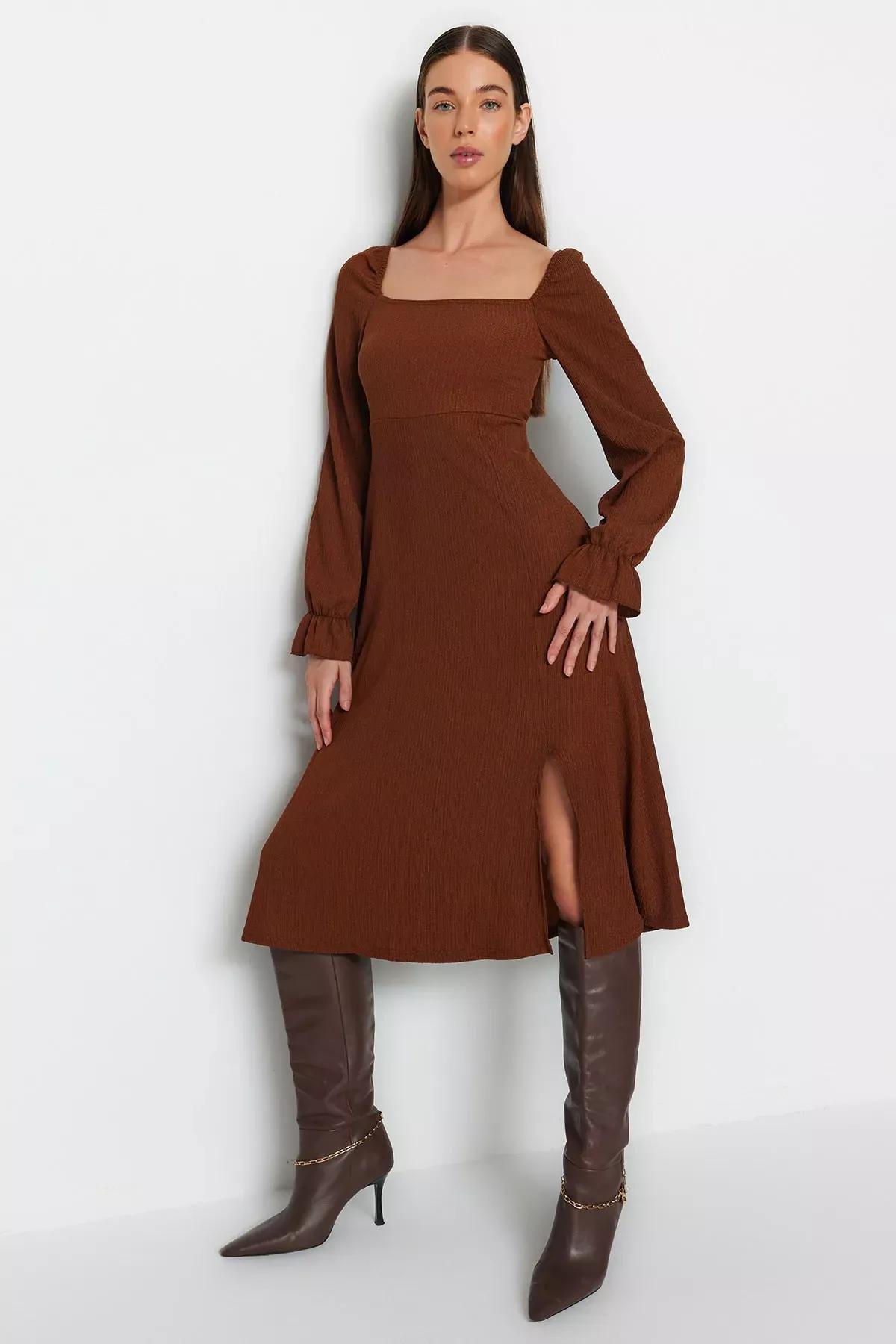 Trendyol - Brown Skater Dress