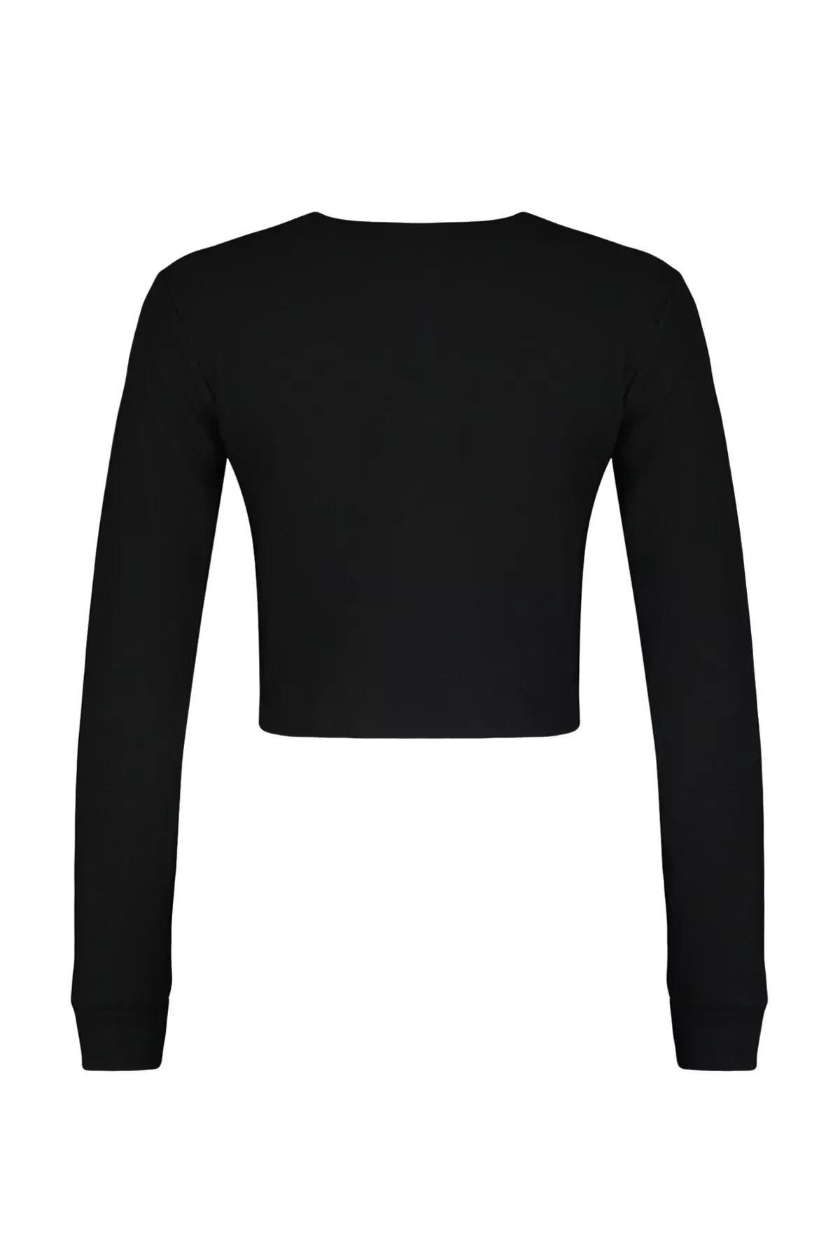 Black Off-Shoulder Crop Knitted Blouse, BLACK, large image number 6