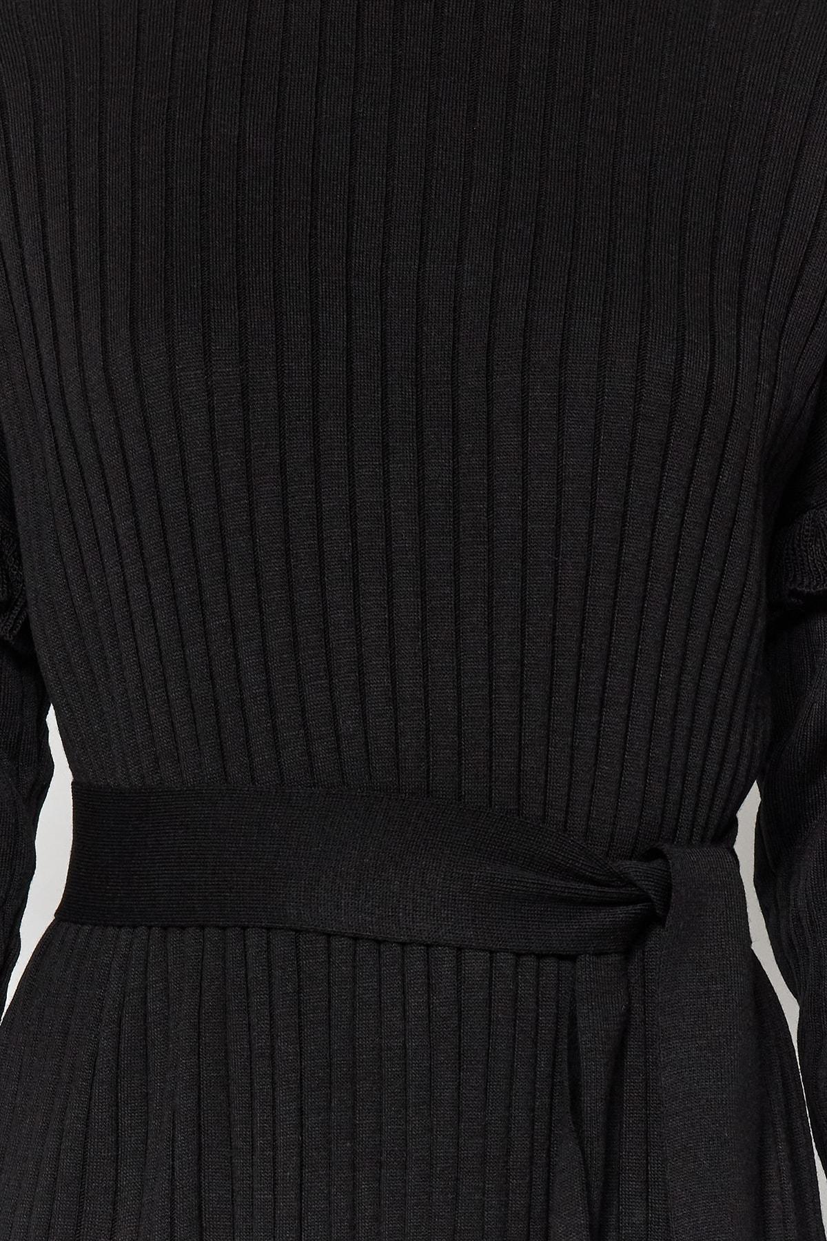 Black Detailed Black Knitted Dress, , large image number 2