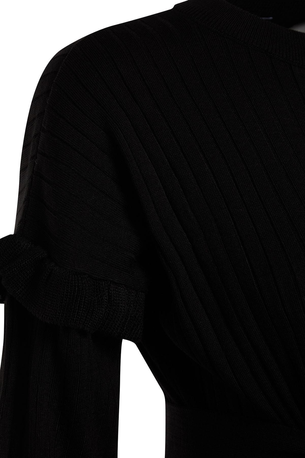 Black Detailed Black Knitted Dress, , large image number 6