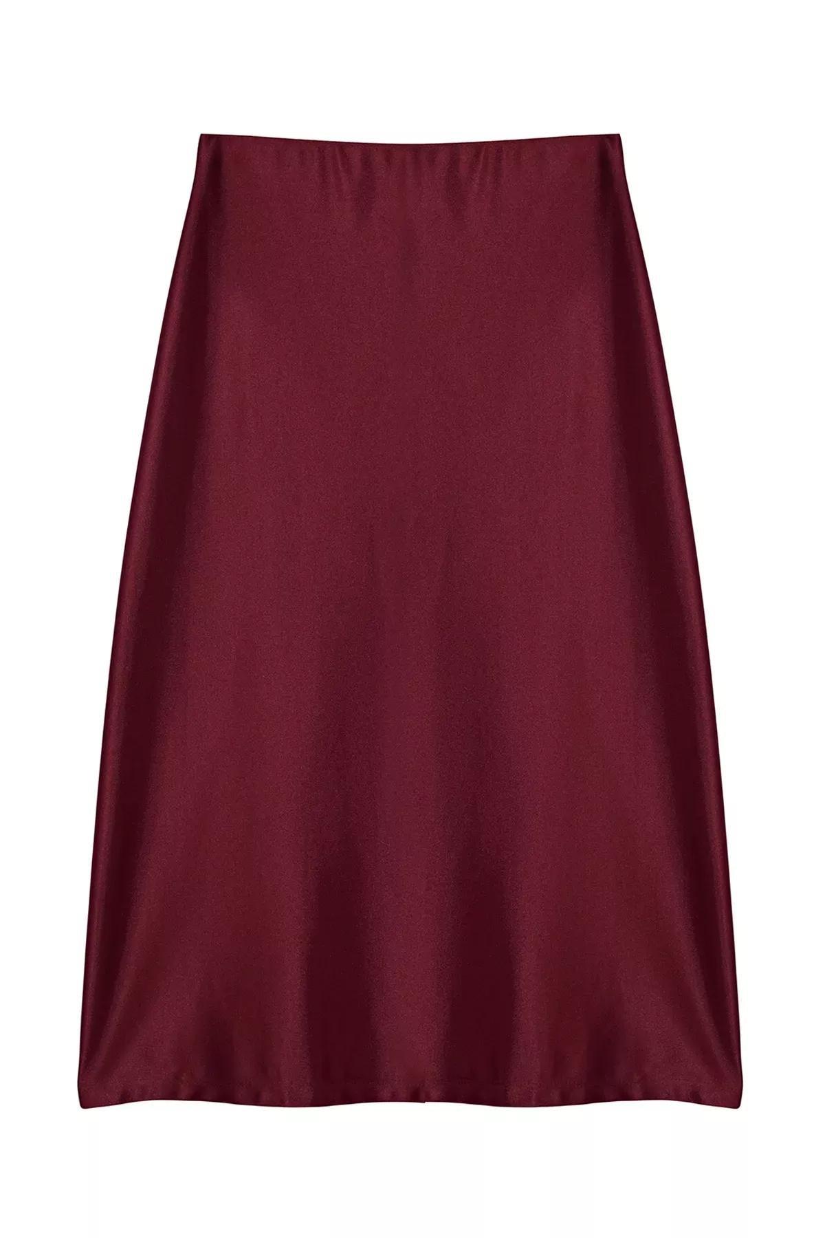 Red Satin A-Line Skirt, Burgundy, large image number 5