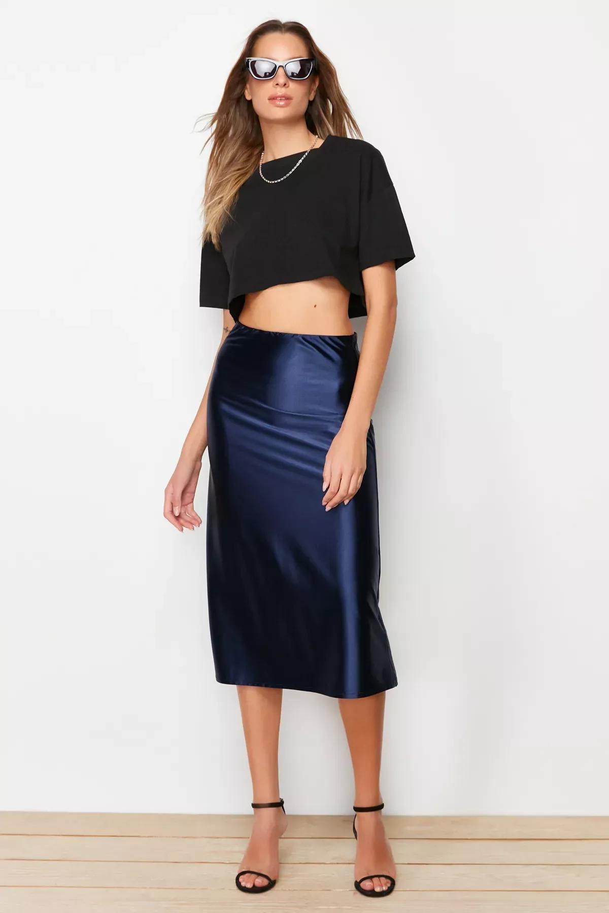 Blue Midi Skirt, Indigo, large image number 0