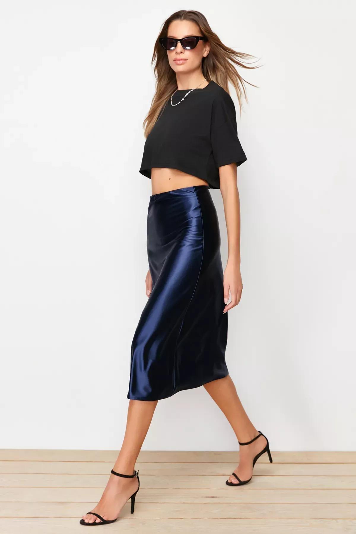 Blue Midi Skirt, , large image number 1