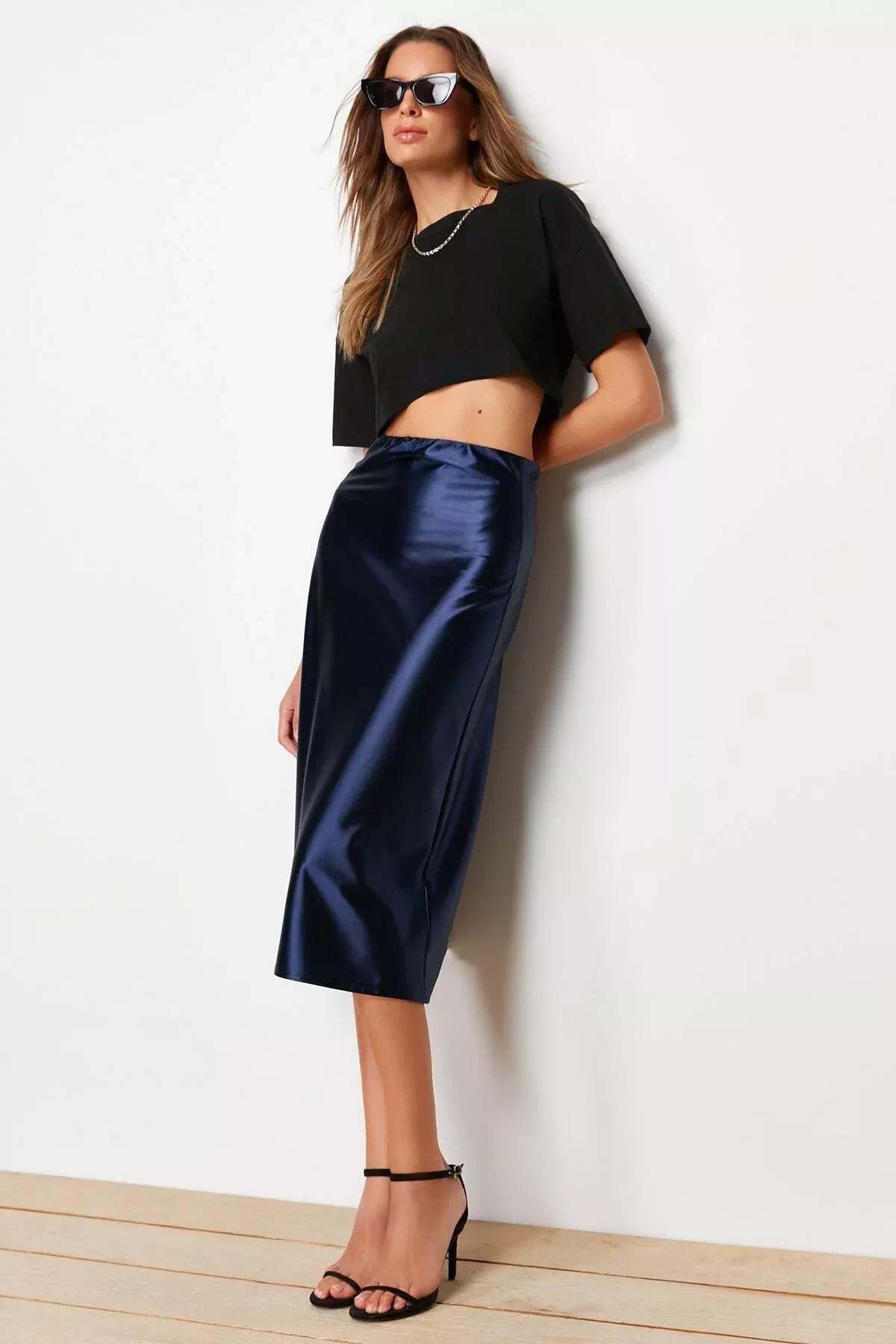 Blue Midi Skirt, Indigo, large image number 2