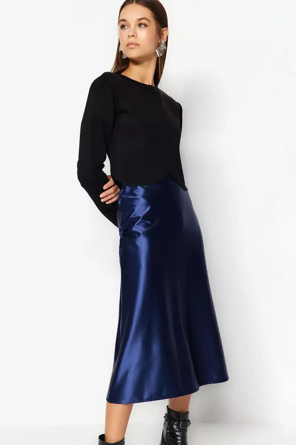 Blue Midi Skirt, Indigo, large image number 5